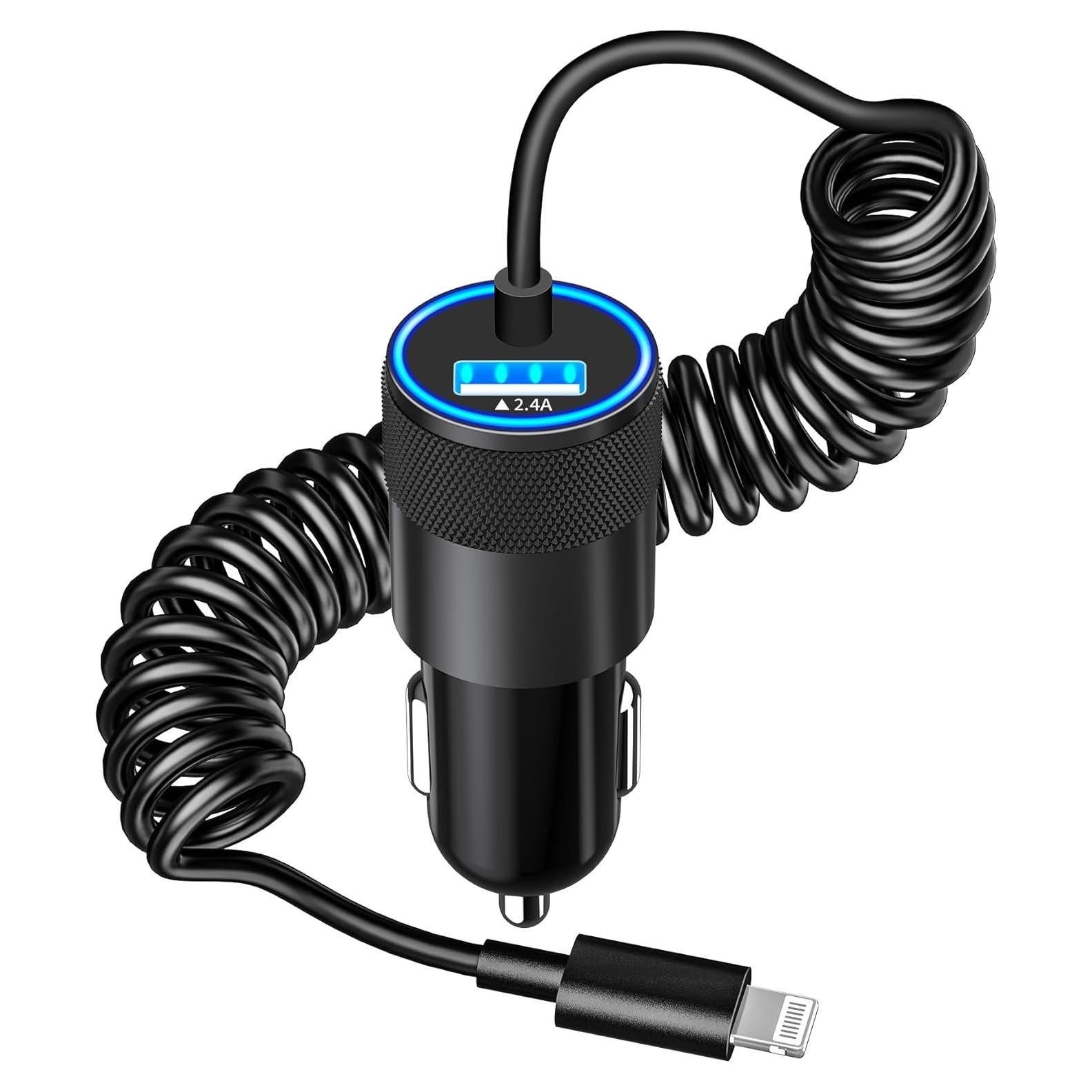 Cargador de coche Caiinei 4.8A USB con cable Lightning 6FT