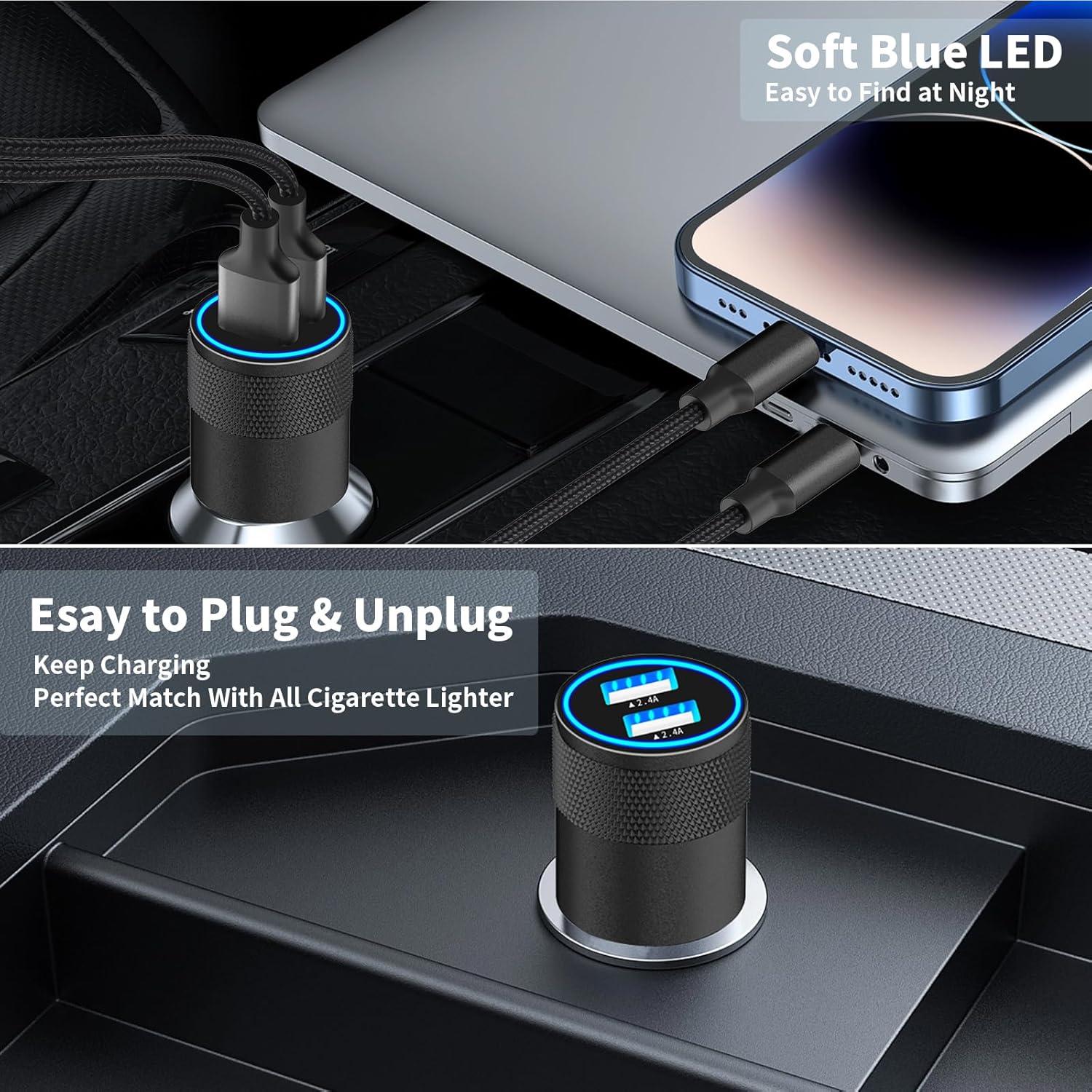 Cargador de coche Caiinei 4.8A USB con cable Lightning 6FT