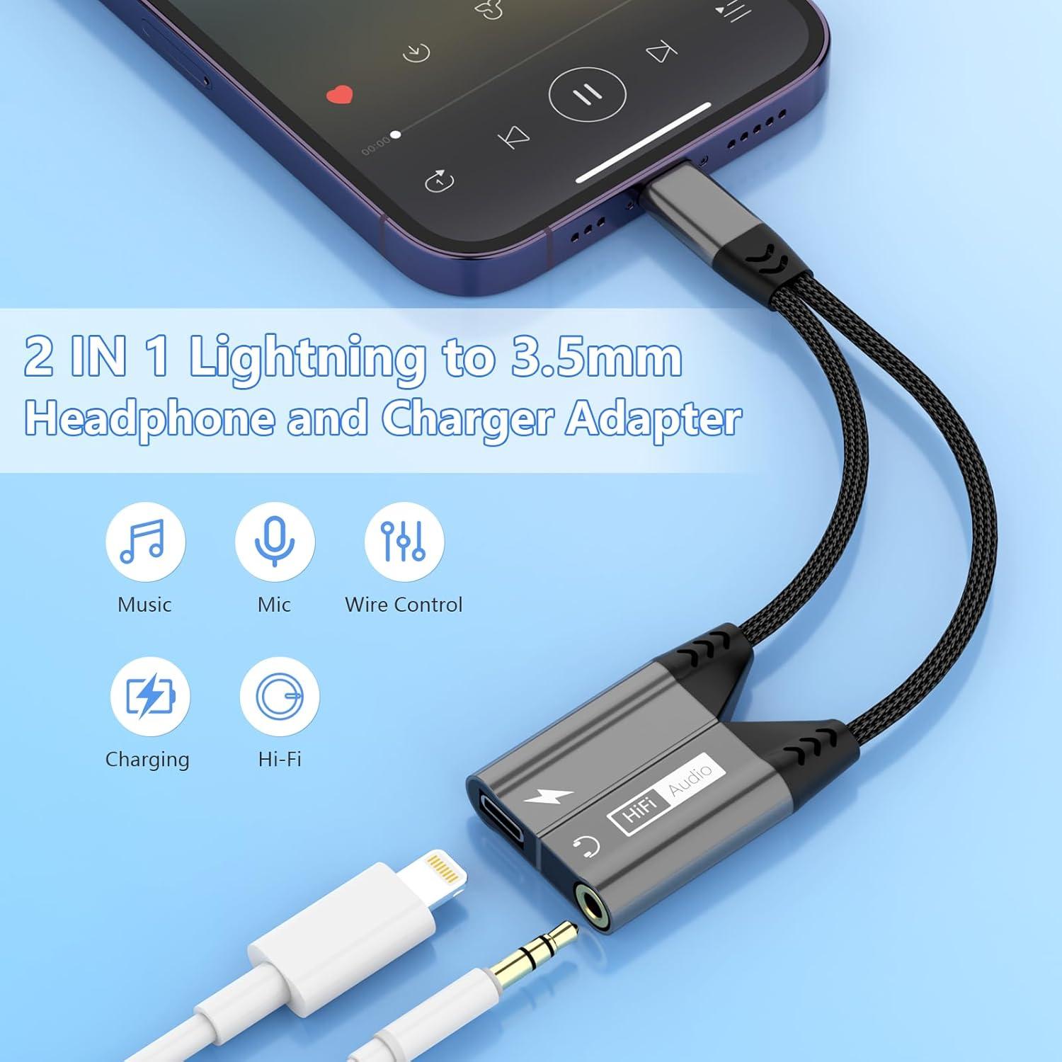 Adaptador 2 en 1 Lightning a Jack 3.5mm MFi para iPhone