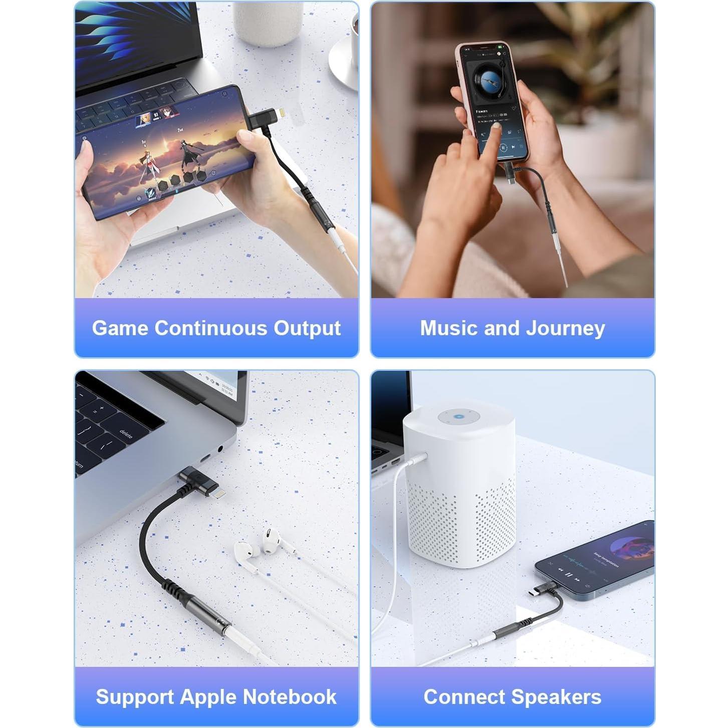 Adaptador de Auriculares 3.5mm Lightning y USB-C MFi Negro