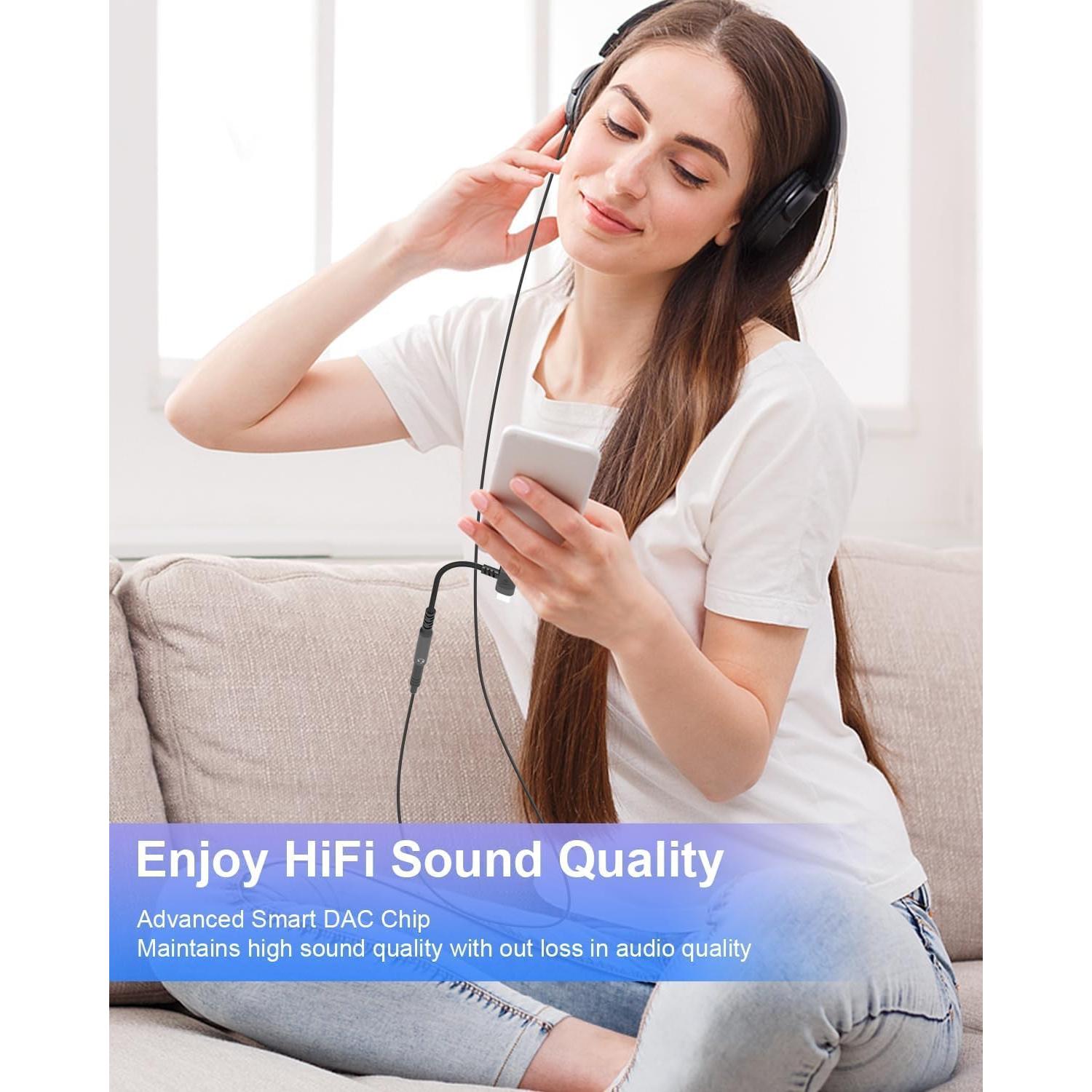 Adaptador de Auriculares 3.5mm Lightning y USB-C MFi Negro