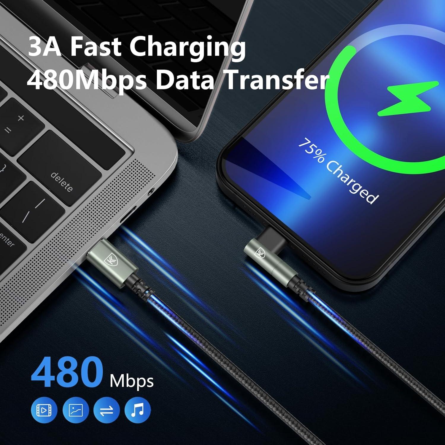 Cable USB C a Lightning 10 pies 90 grados MFi - Paquete de 3