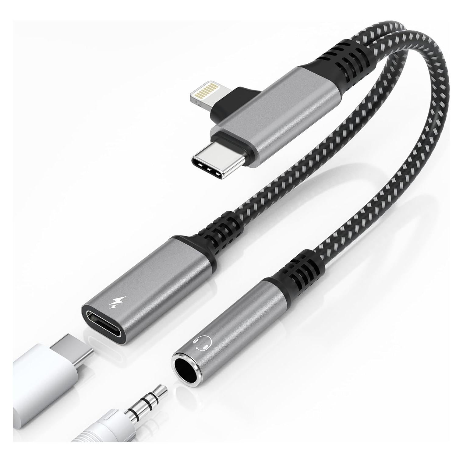 Adaptador Lightning y USB-C a 3.5mm Ardaddyn con carga 60W