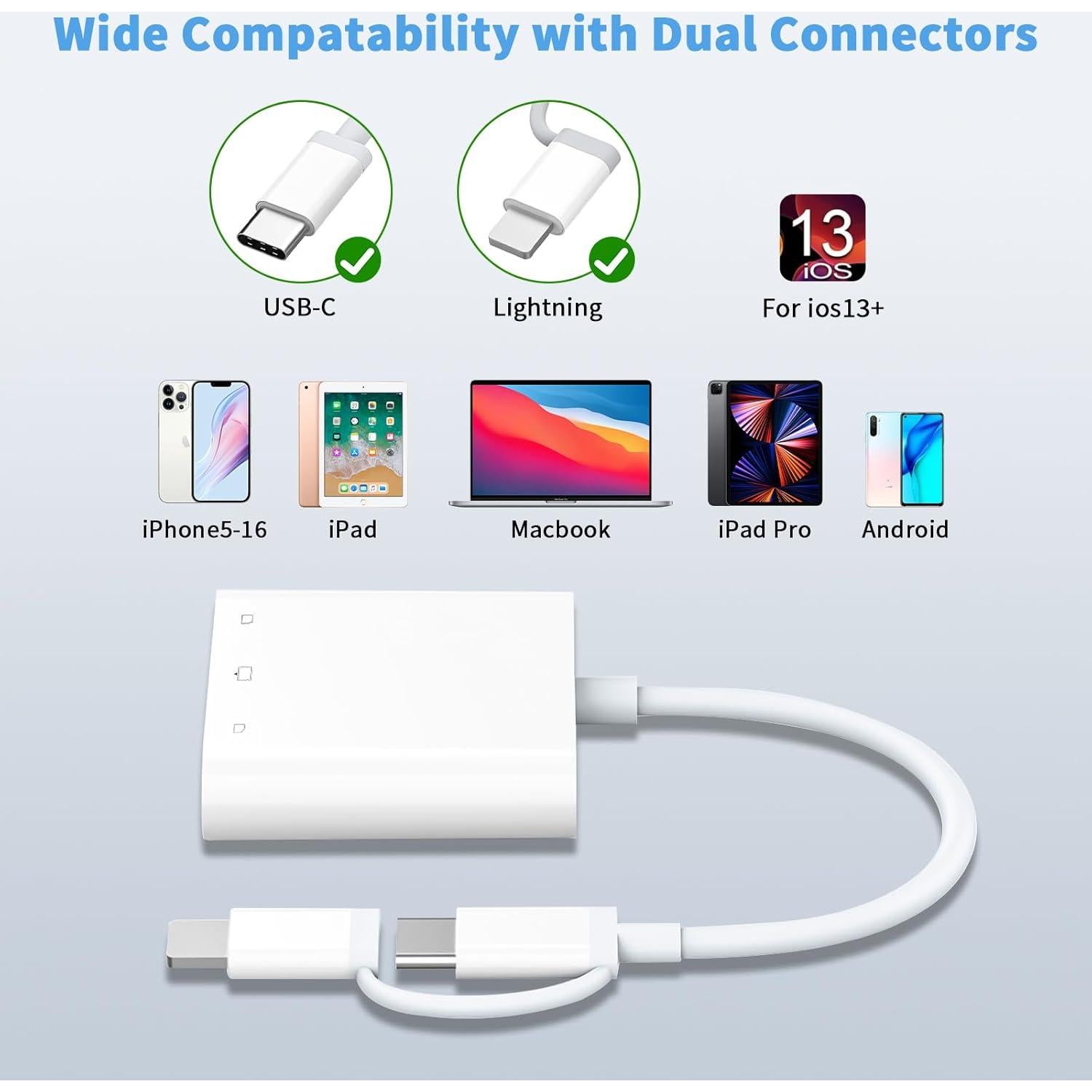 Lector de Tarjetas SD Aplimln Lightning y USB-C 3 en 1