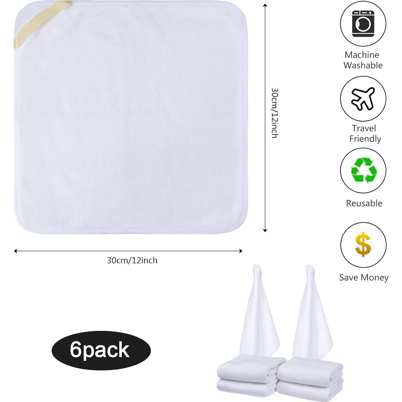 Paños Faciales de Microfibra SINLAND 30x30cm 6 Paquetes Blancos