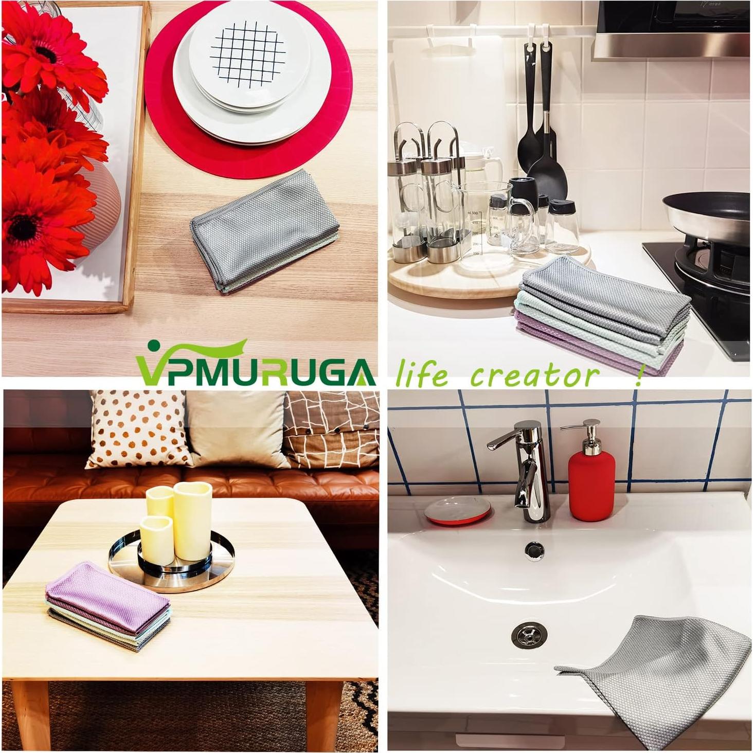 Paquete de 6 Paños de Microfibra VPMURUGA Sin Rayas 40x40 cm