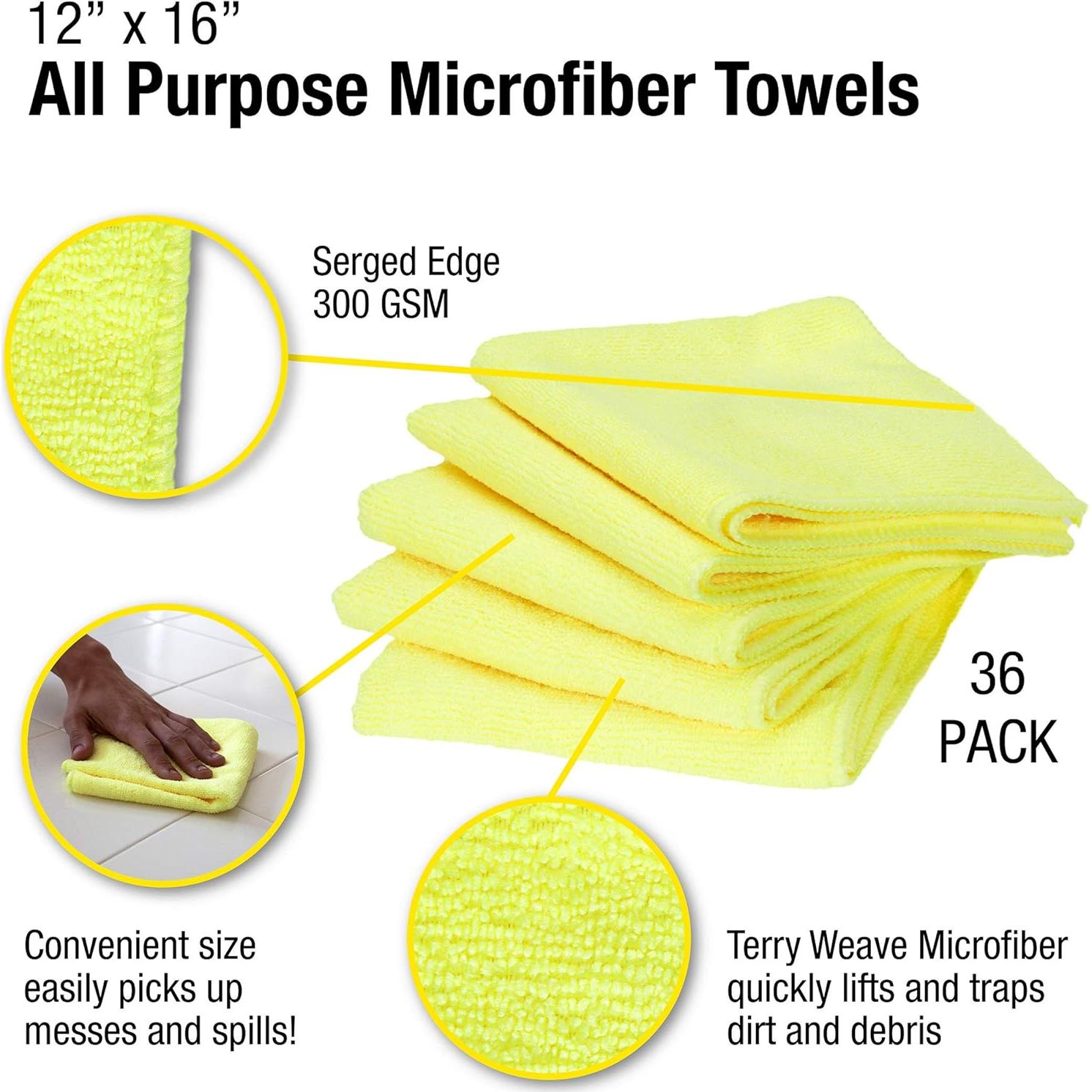 Paños de Microfibra Eurow 300 GSM Amarillo 36 Unidades 30x40cm