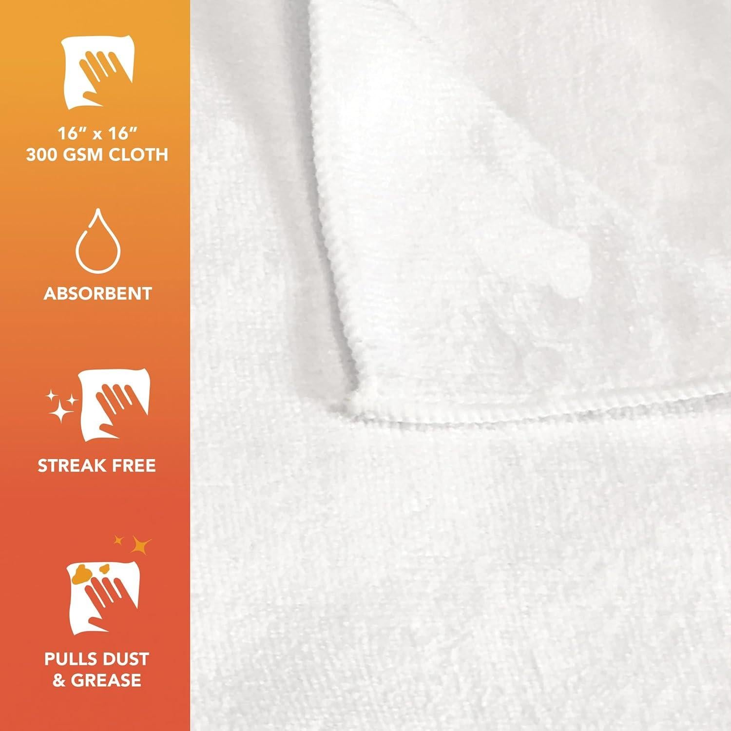 Arkwright Microfiber Cleaning Cloths - (Pack of 12) Large Lint & Streak-Free Drying Wash Towels, 300 GSM Super Absorbent & Quick Dry, Perfect Cleaner for Car, Glass, and Window, 16 x 16 in, White