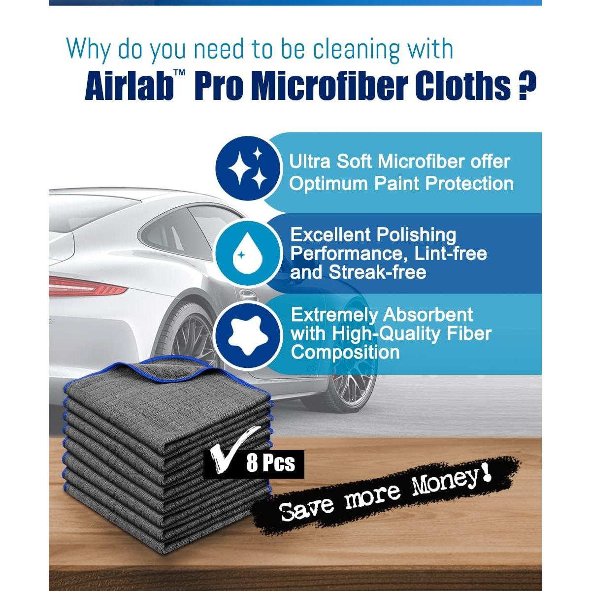 Toallas de Microfibra Airlab 40x40 cm, Paquete de 8, Gris