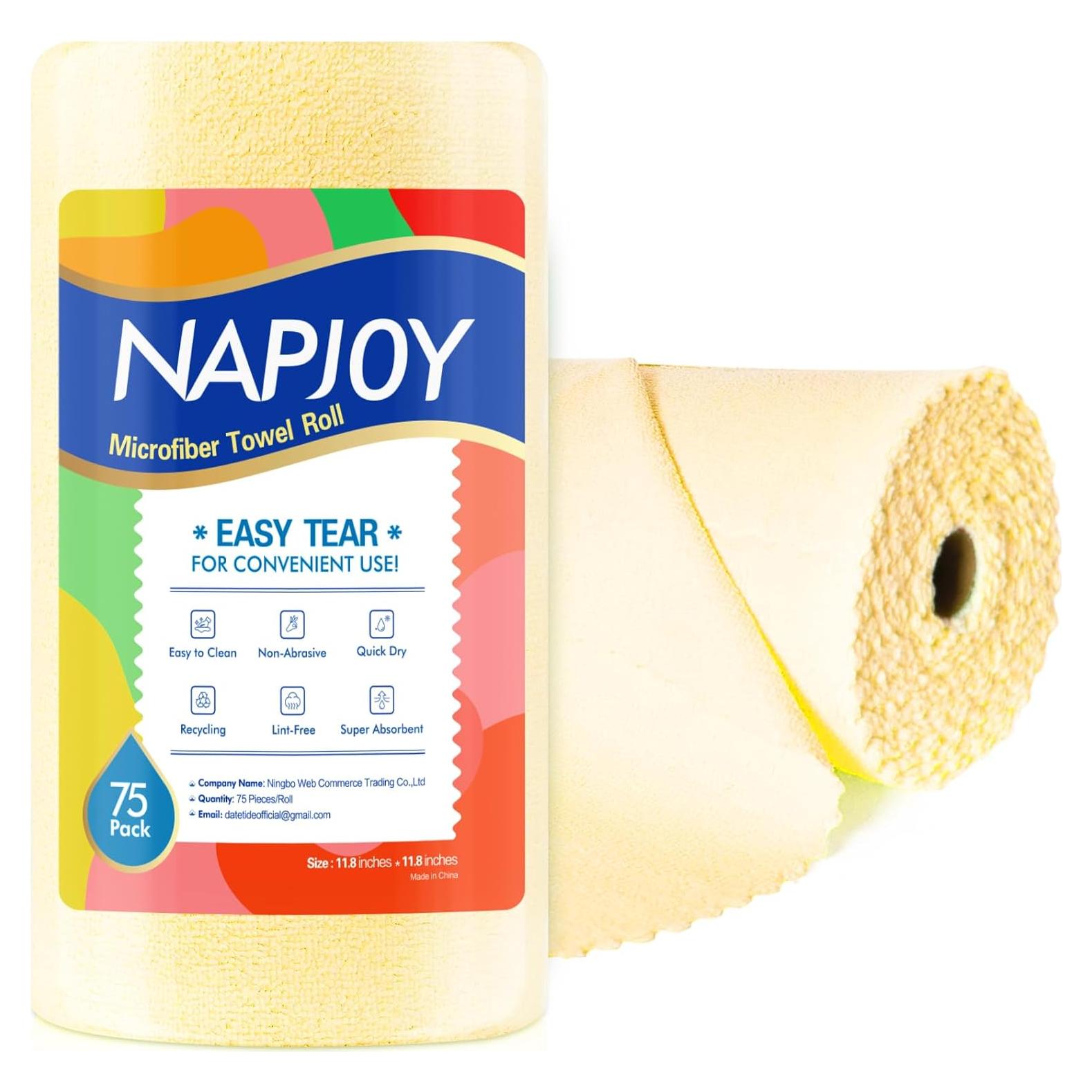 Rollo de paños de limpieza de microfibra Napjoy 75PK 30x30cm