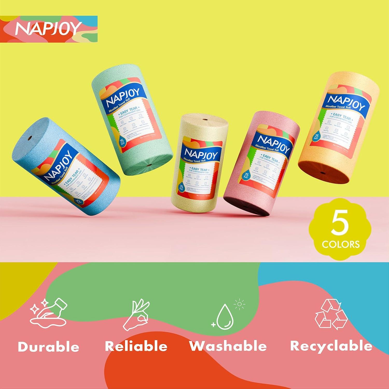 Rollo de paños de limpieza de microfibra Napjoy 75PK 30x30cm