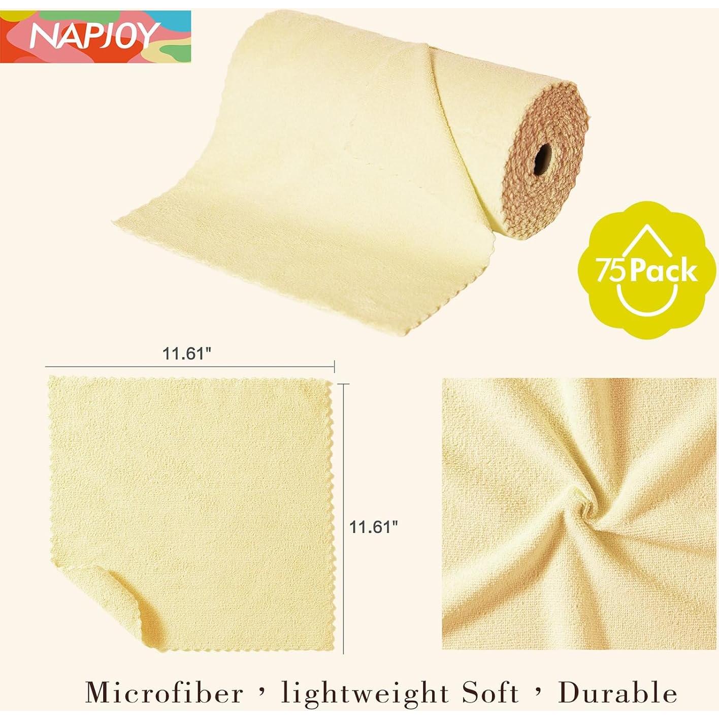 Rollo de paños de limpieza de microfibra Napjoy 75PK 30x30cm