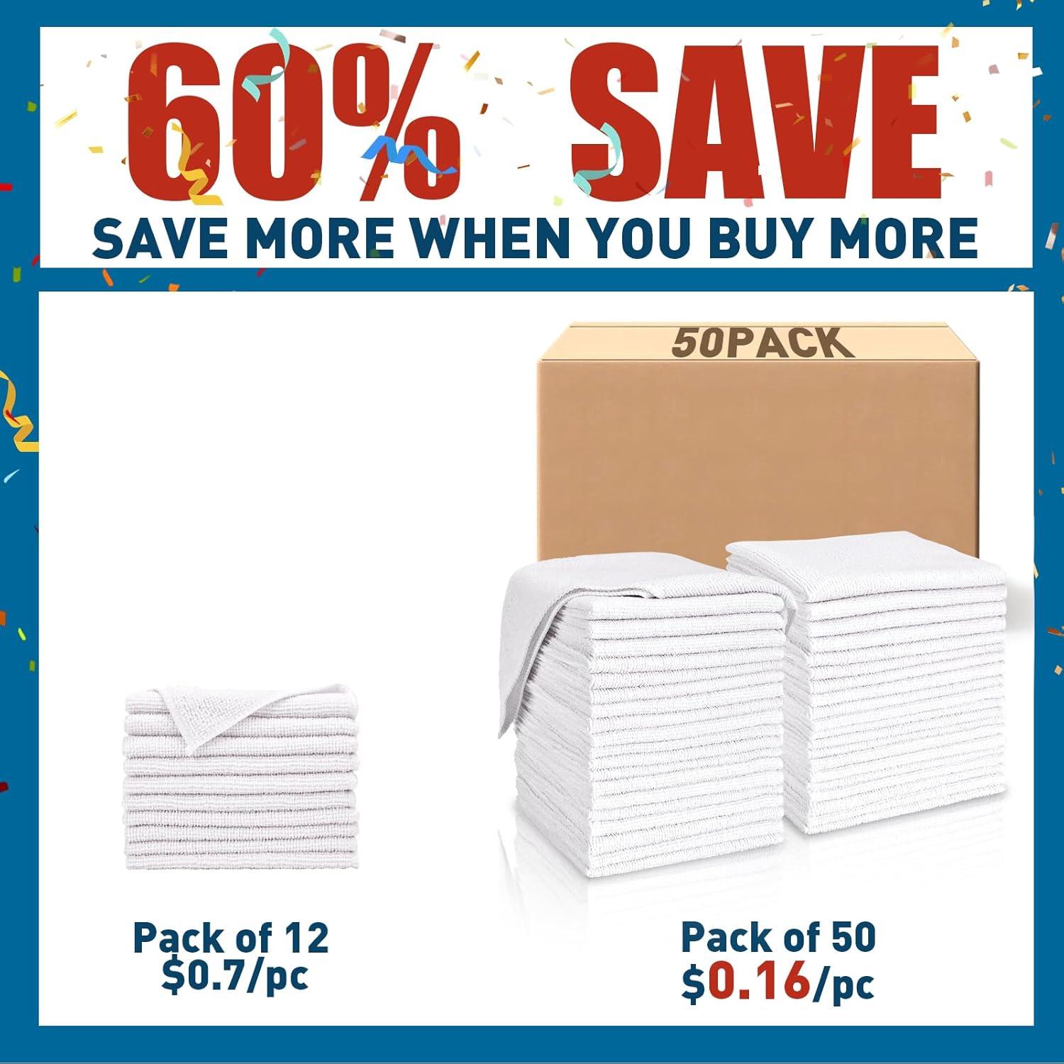 Toallas de Microfibra TEAWOO Blancas - Paquete de 50, 30x30 cm