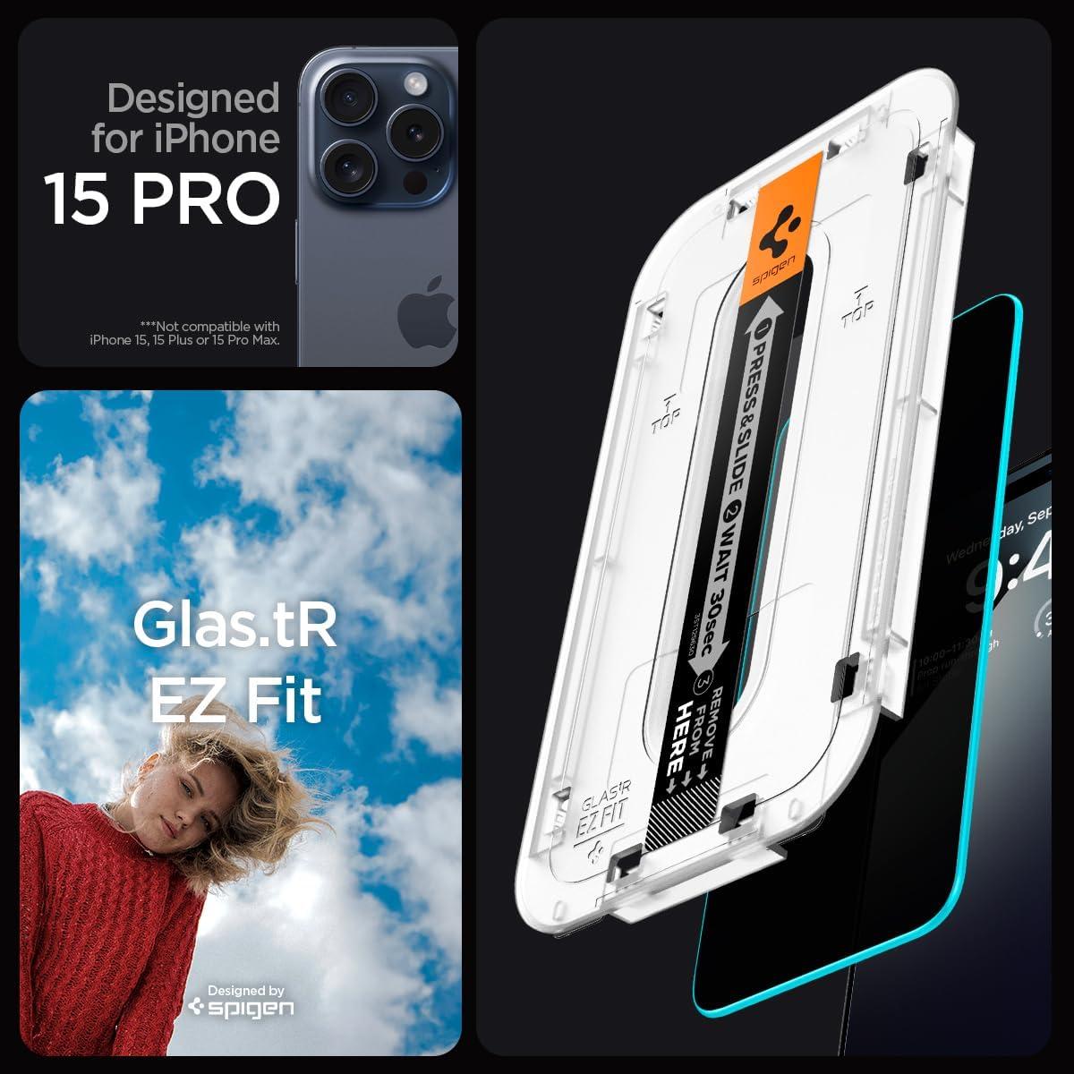 Protector de Pantalla Vidrio Templado Spigen iPhone 15 Pro - 2 Unidades