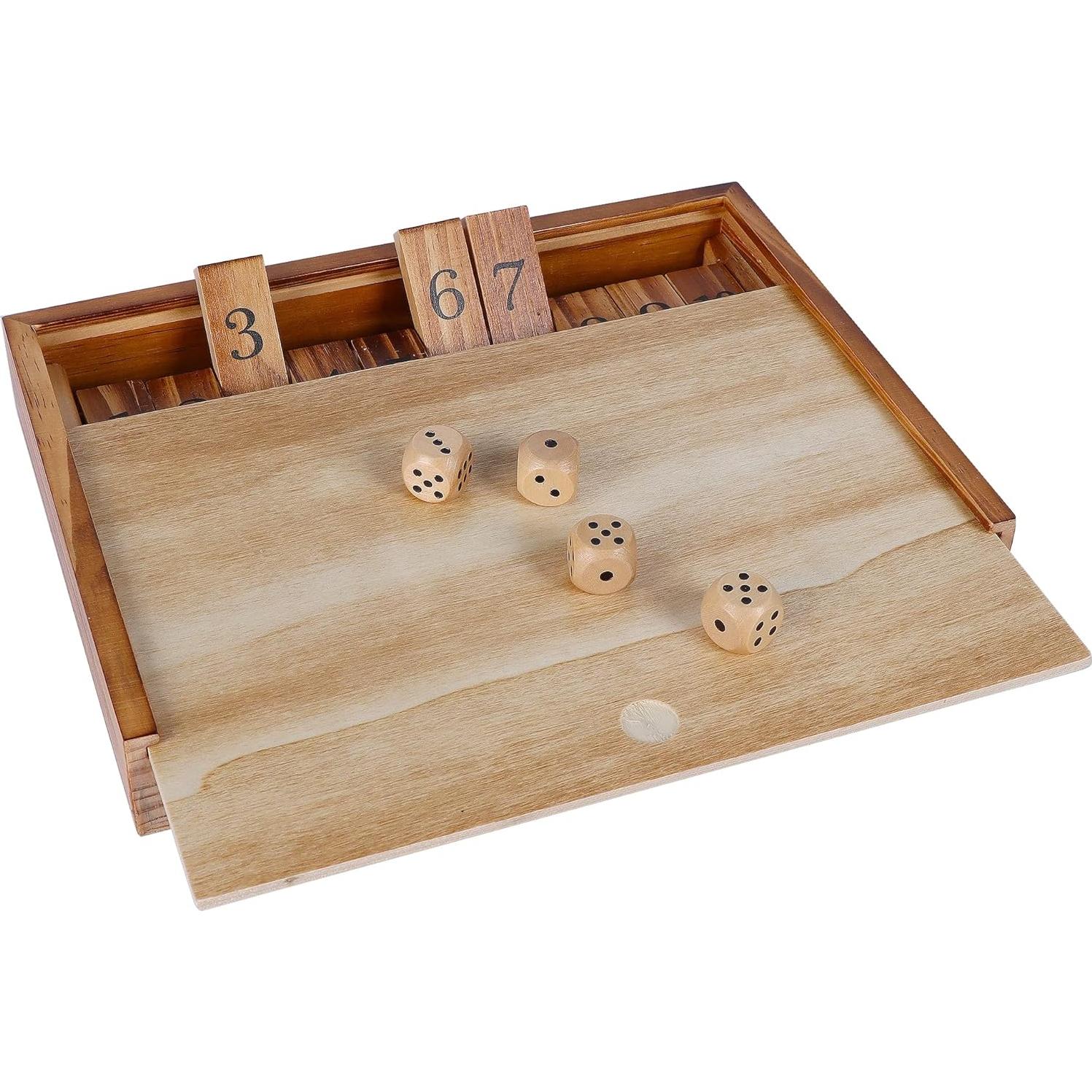 Glintoper Shut The Box & 4 in a Row Tables Game Set, Classic Wood Dice Game with Numbers & Line Up 4 Game for Kids Family, Living Room Rustic Coffee Table Decor, Travel Game Strategy Board Games