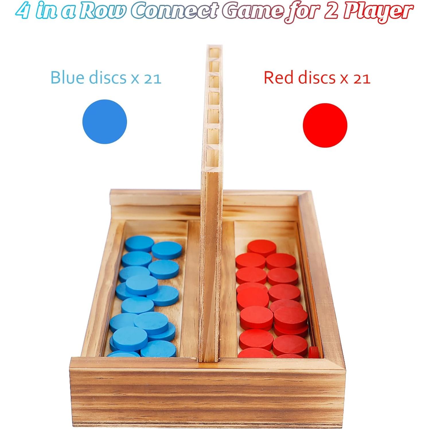 Glintoper Shut The Box & 4 in a Row Tables Game Set, Classic Wood Dice Game with Numbers & Line Up 4 Game for Kids Family, Living Room Rustic Coffee Table Decor, Travel Game Strategy Board Games