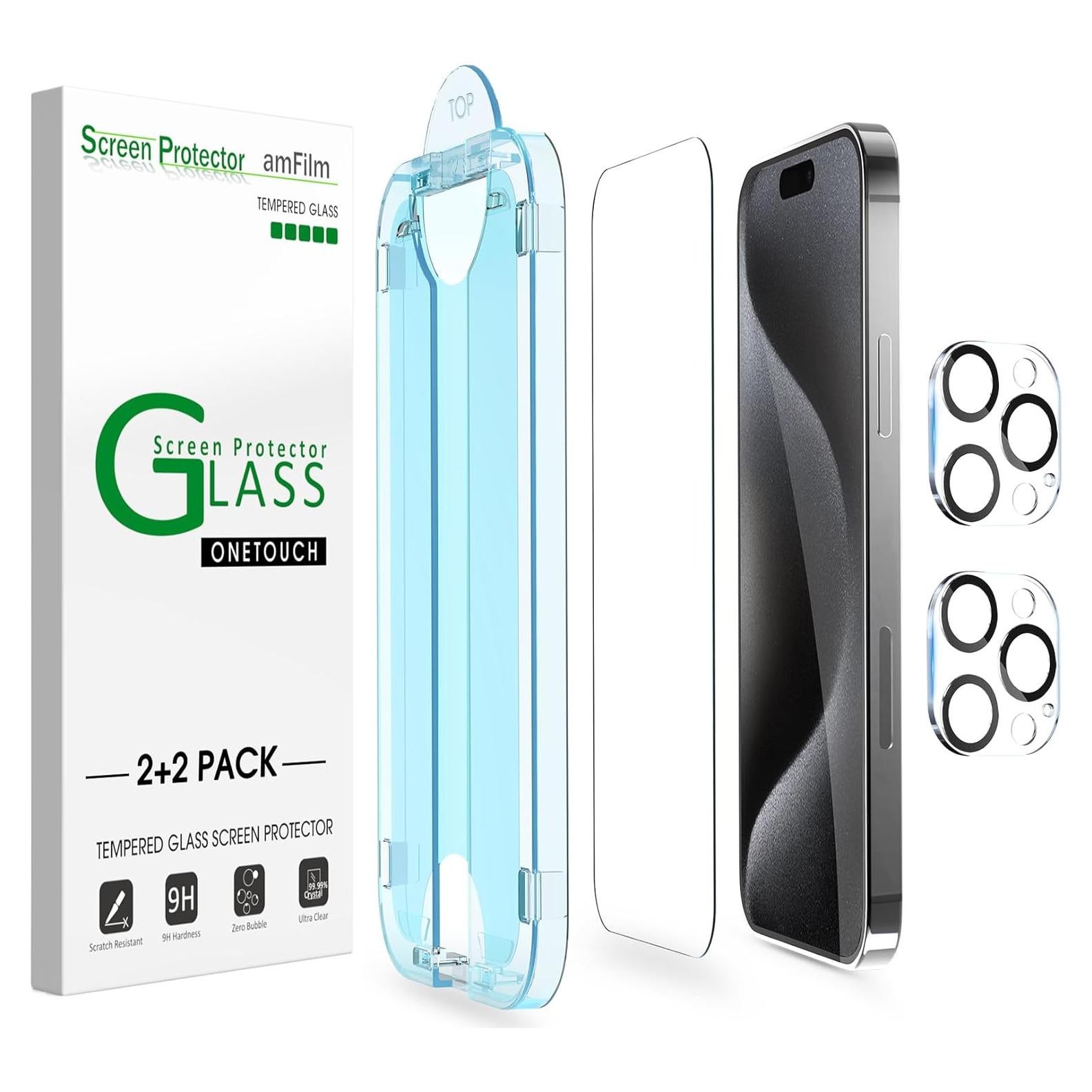 Protector de Pantalla amFilm para iPhone 15 Pro 6.1" 2+2