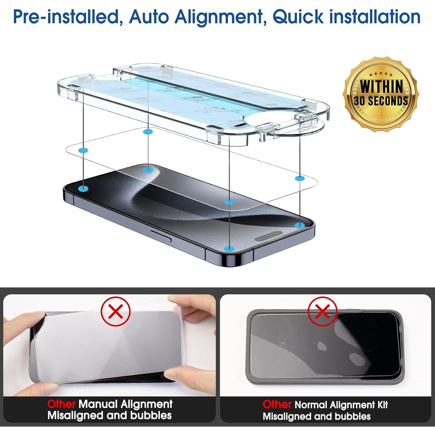 Protector de Pantalla amFilm para iPhone 15 Pro 6.1" 2+2