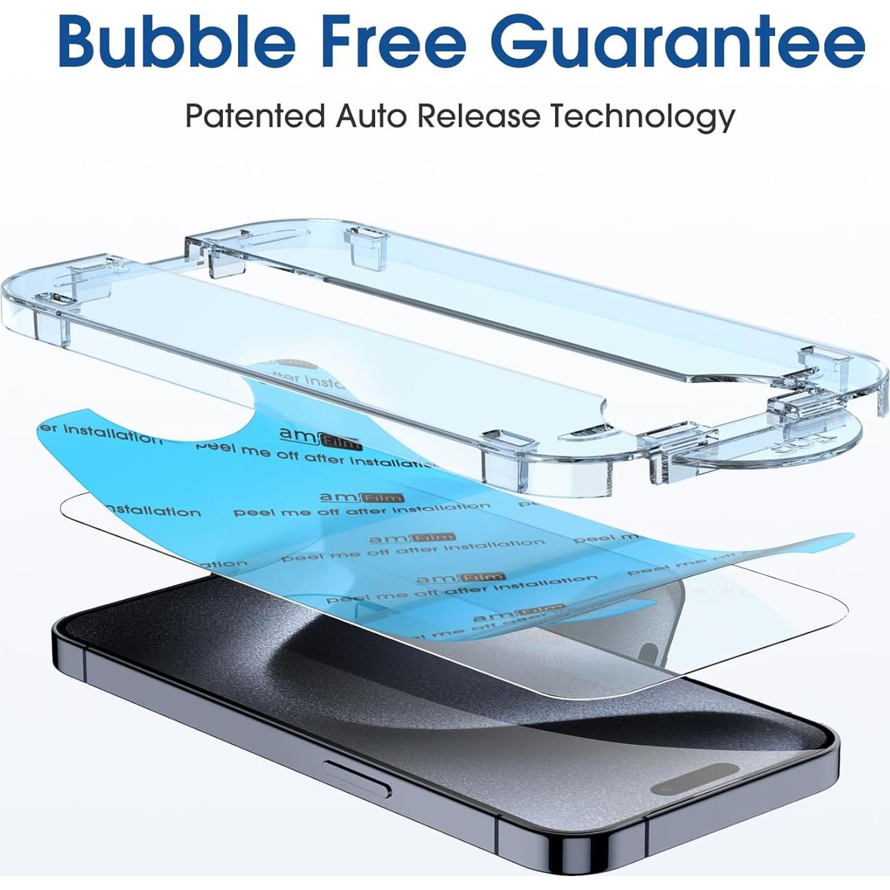 Protector de Pantalla amFilm para iPhone 15 Pro 6.1" 2+2