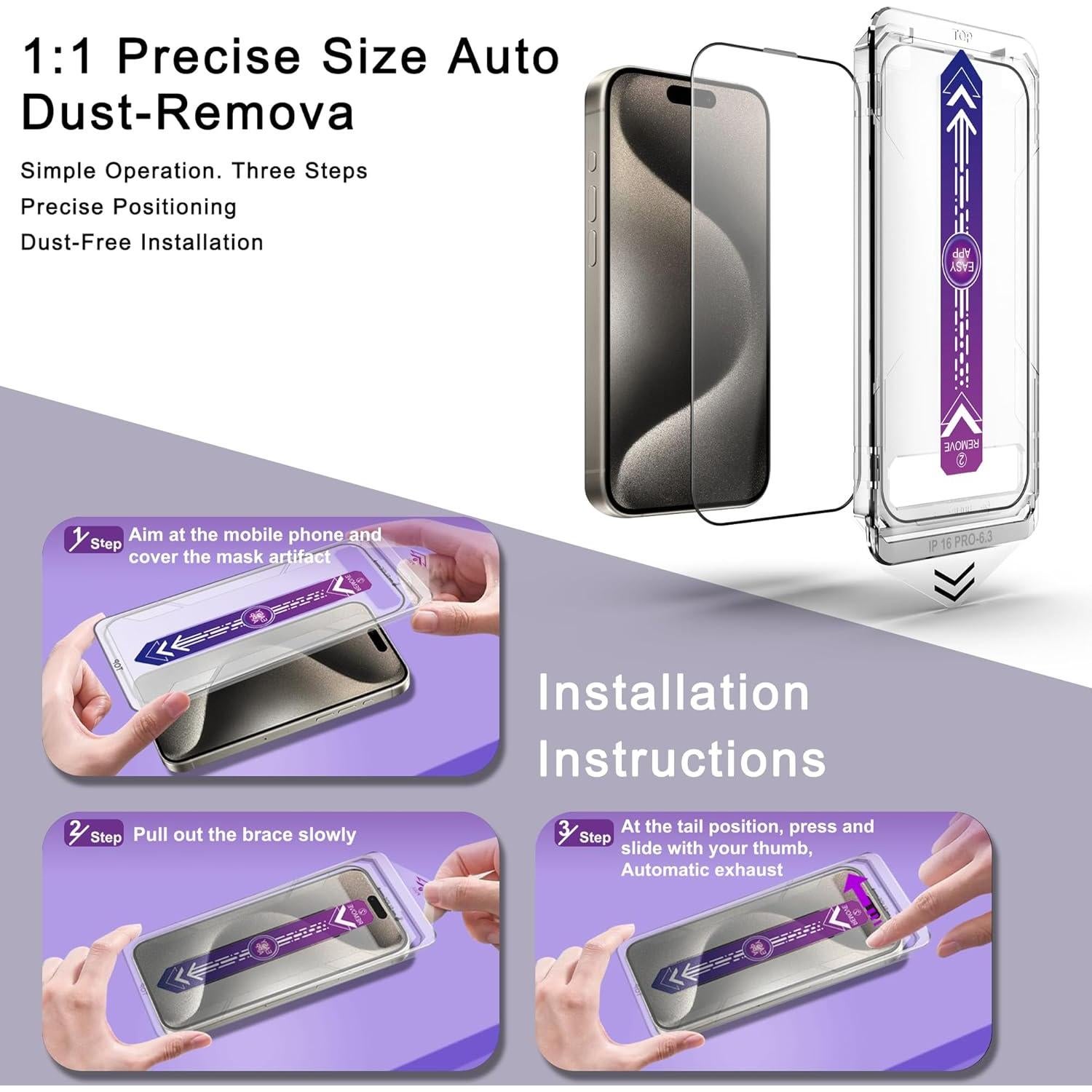 Protector de Pantalla Vidrio Templado CHISHA para iPhone 16 Pro