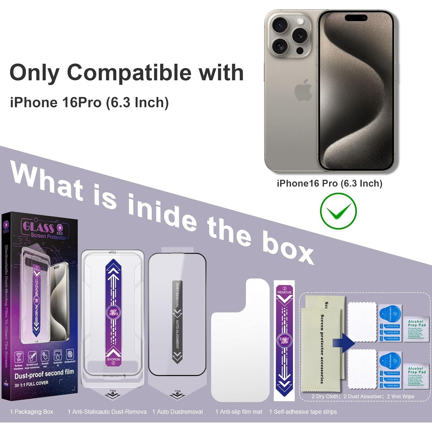 Protector de Pantalla Vidrio Templado CHISHA para iPhone 16 Pro