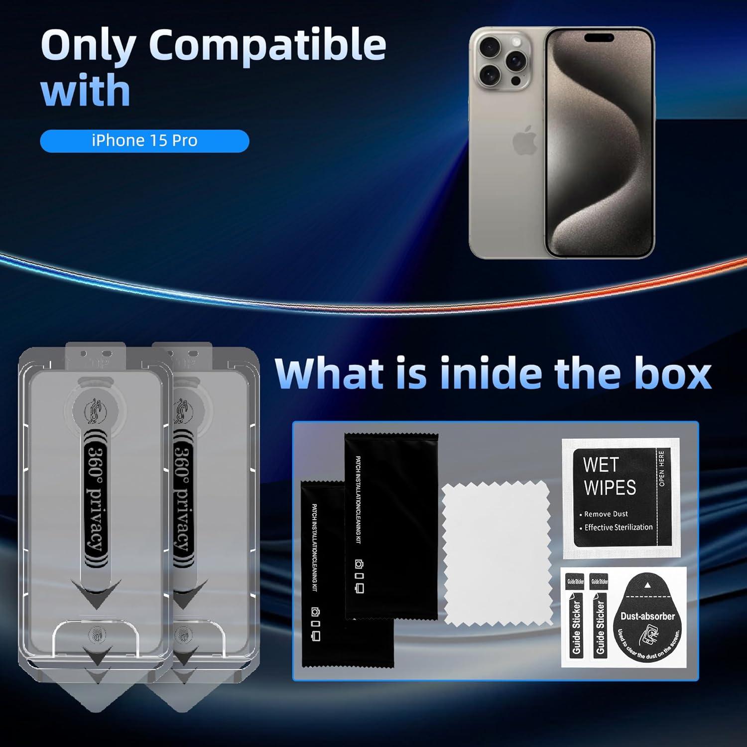 Protector de Pantalla Privada Tijotsushi para iPhone 15 Pro 2-Pack