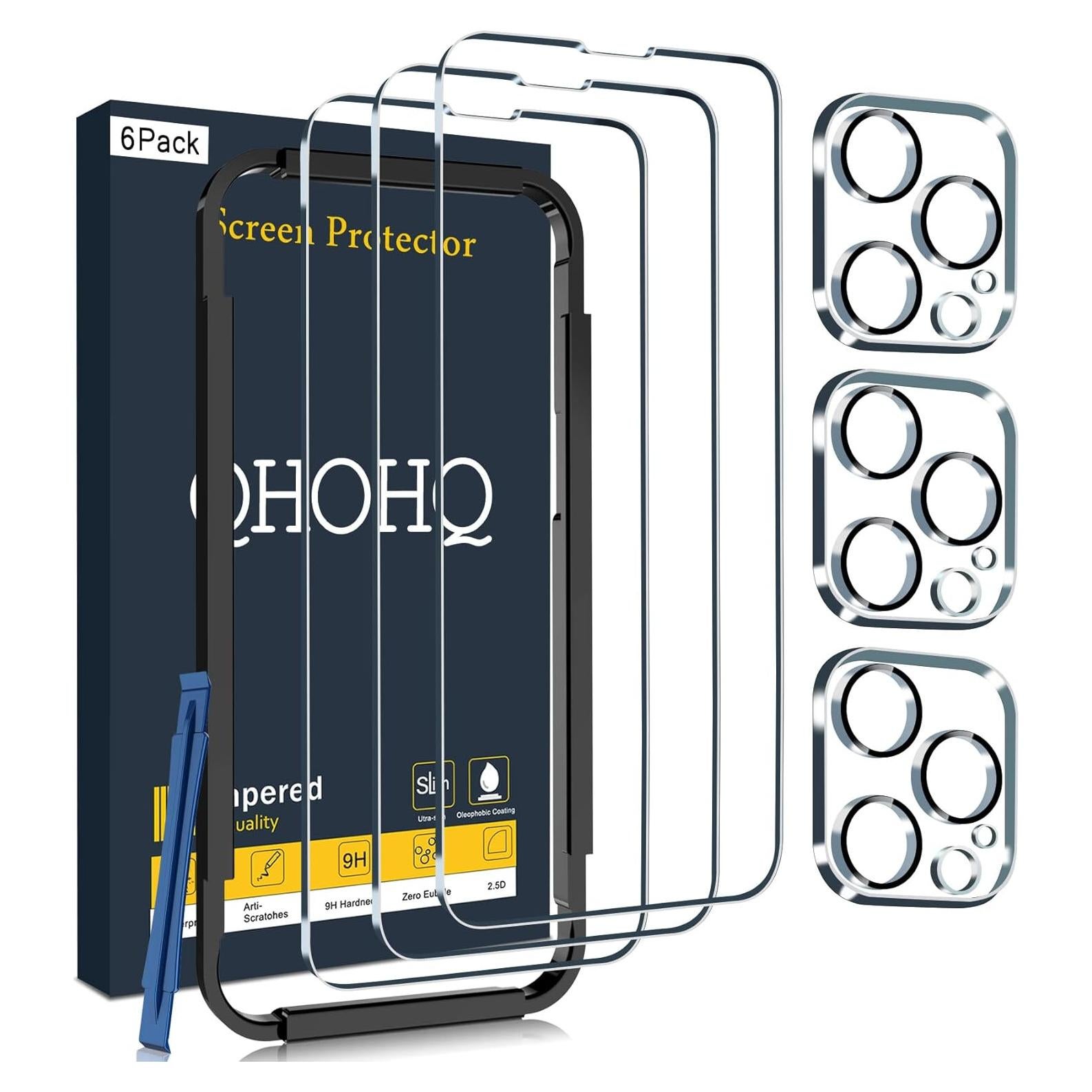 Protector de Pantalla QHOHQ para iPhone 14 Pro 6.1" - 3 Pack Vidrio Templado 9H