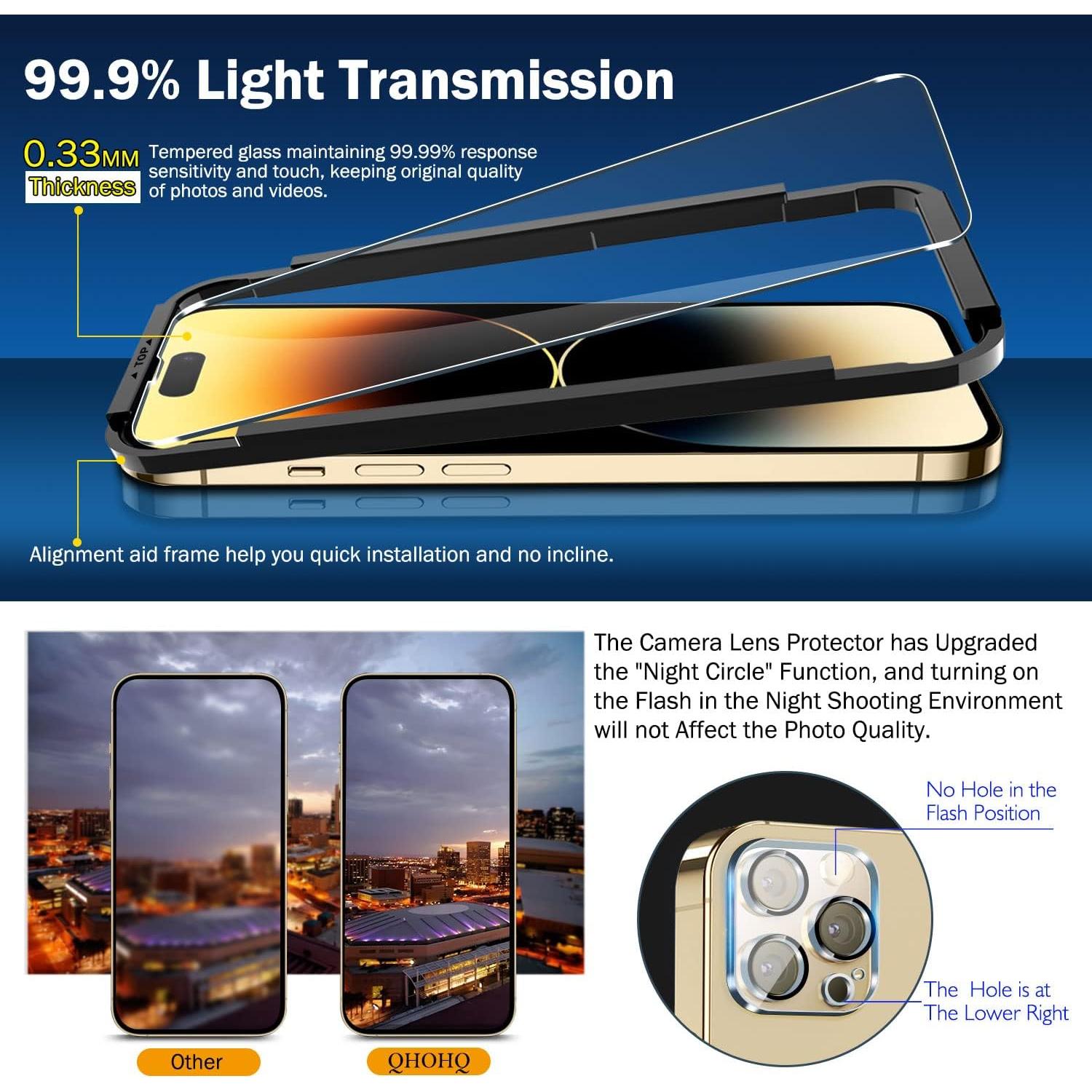 Protector de Pantalla QHOHQ para iPhone 14 Pro 6.1" - 3 Pack Vidrio Templado 9H