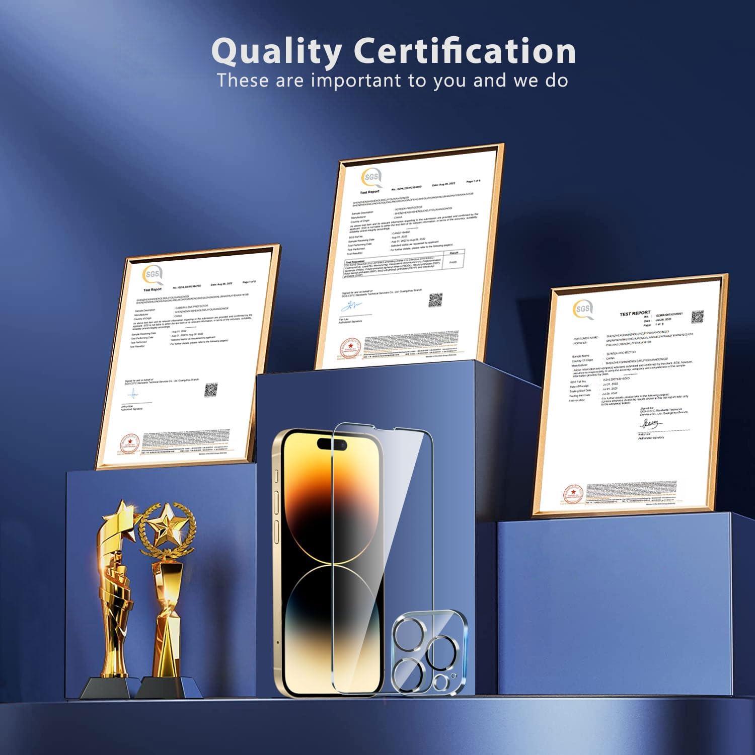 Protector de Pantalla QHOHQ para iPhone 14 Pro 6.1" - 3 Pack Vidrio Templado 9H