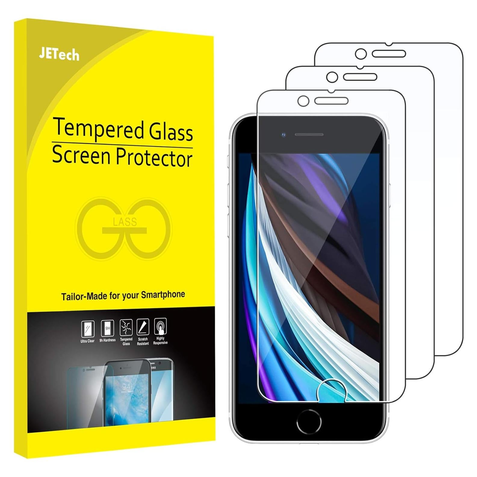 Protector de Pantalla JETech para iPhone SE 3/2, Vidrio Templado, 3 Unidades