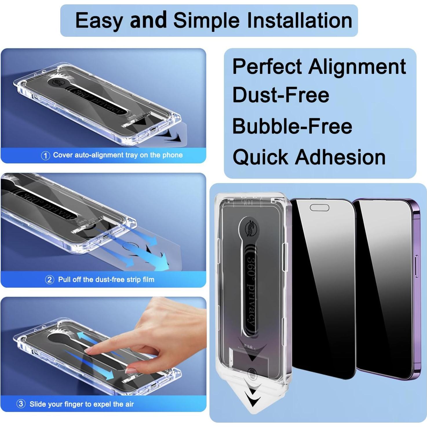 Paquete de 2 Protectores de Pantalla AKARMOVO 360 Grados para iPhone 15/16