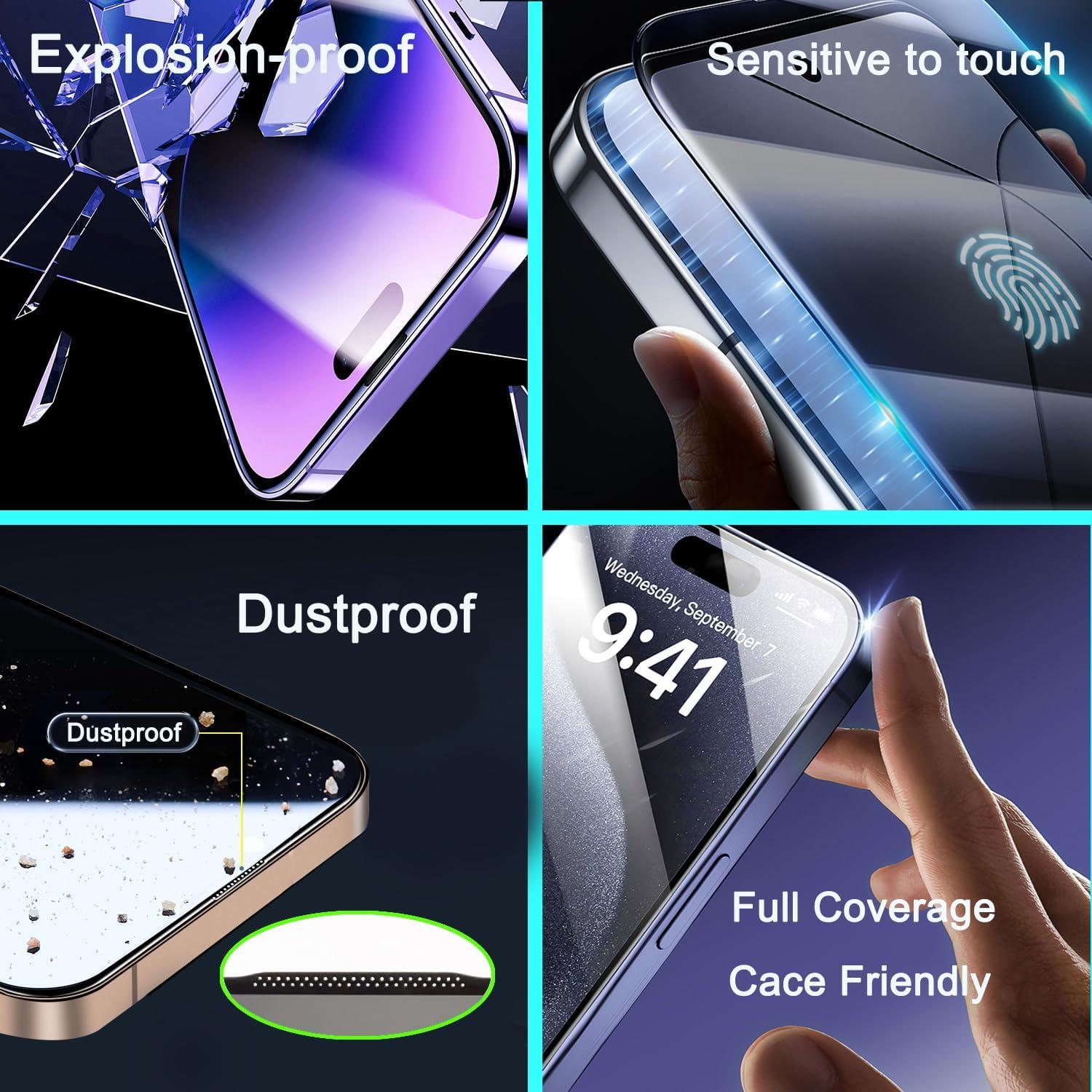 Paquete de 2 Protectores de Pantalla AKARMOVO 360 Grados para iPhone 15/16