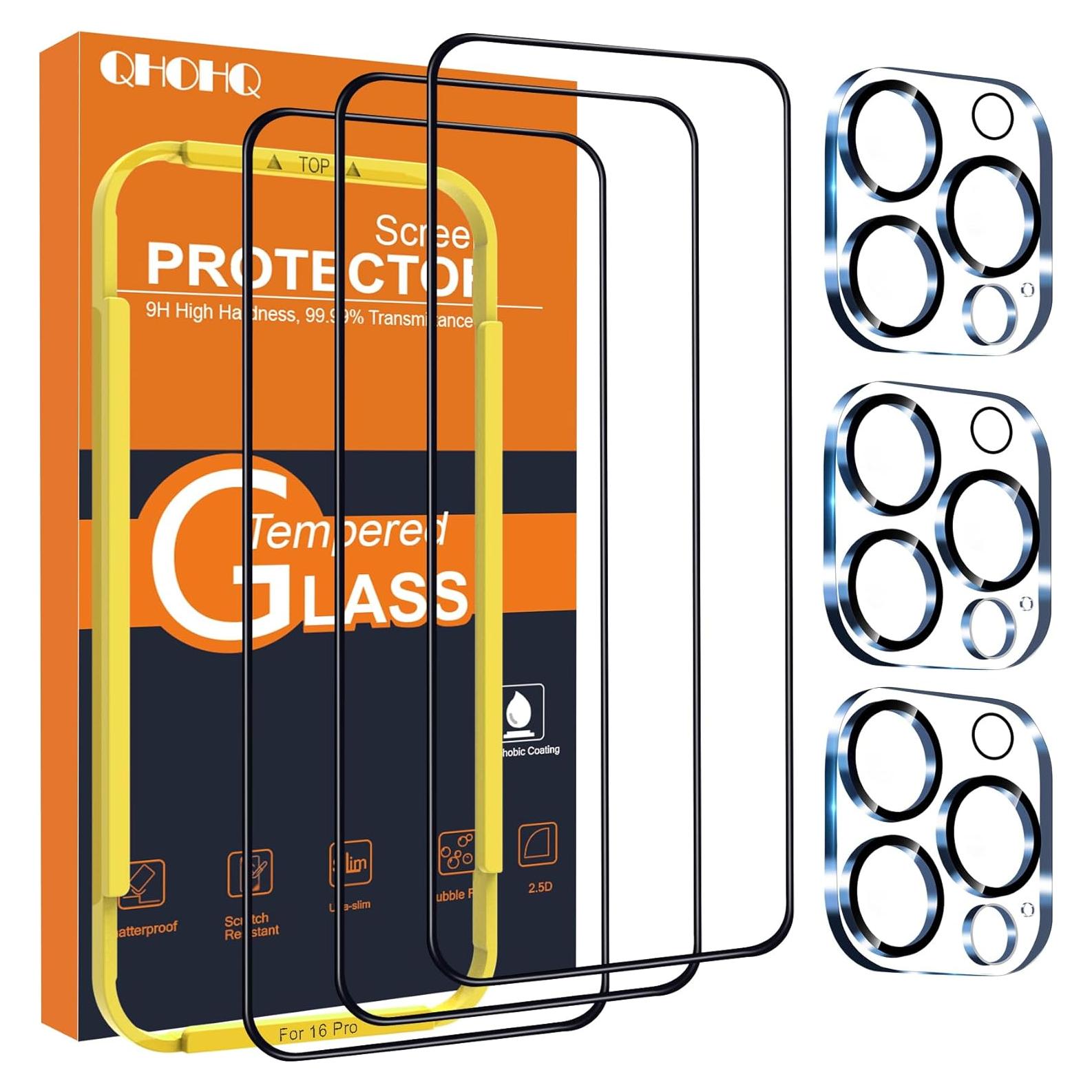 Protector de Pantalla QHOHQ para iPhone 16 Pro 6.3" 9H+