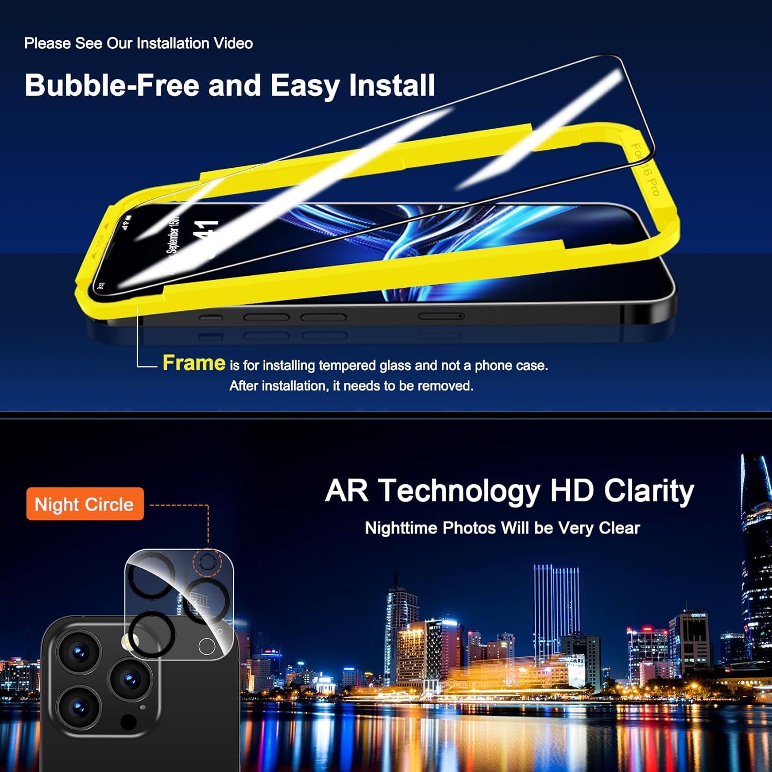 Protector de Pantalla QHOHQ para iPhone 16 Pro 6.3" 9H+