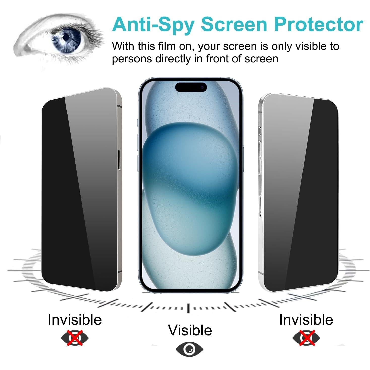 Protector de Pantalla Privado Pehael para iPhone 15 - 4 Piezas