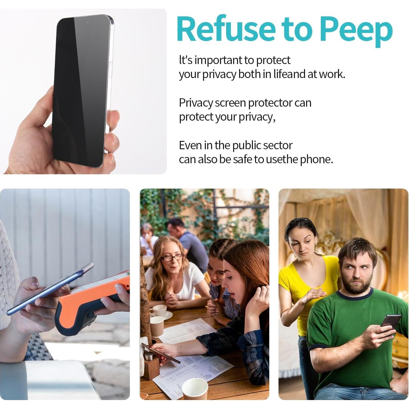 Protector de Pantalla Privado Pehael para iPhone 15 - 4 Piezas