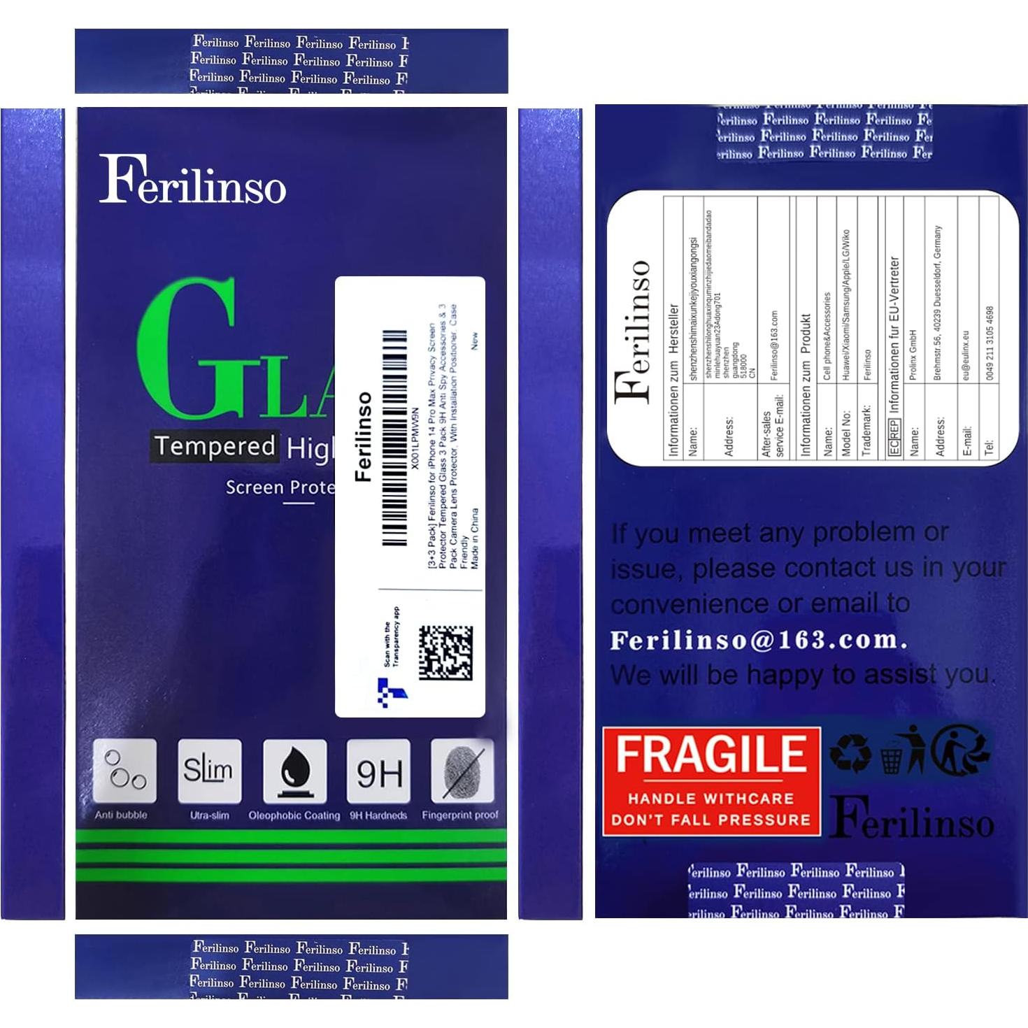 Protector de Pantalla Privado Ferilinso para iPhone 14 Pro Max 6.7"