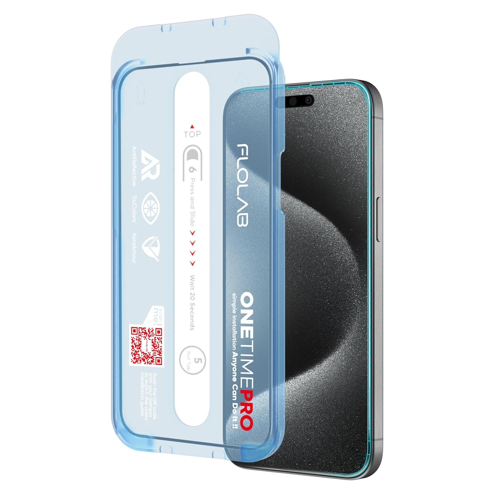 Protector de Pantalla FLOLAB NanoArmour para iPhone 15 Pro - Vidrio Templado 3D Anti-Reflectante