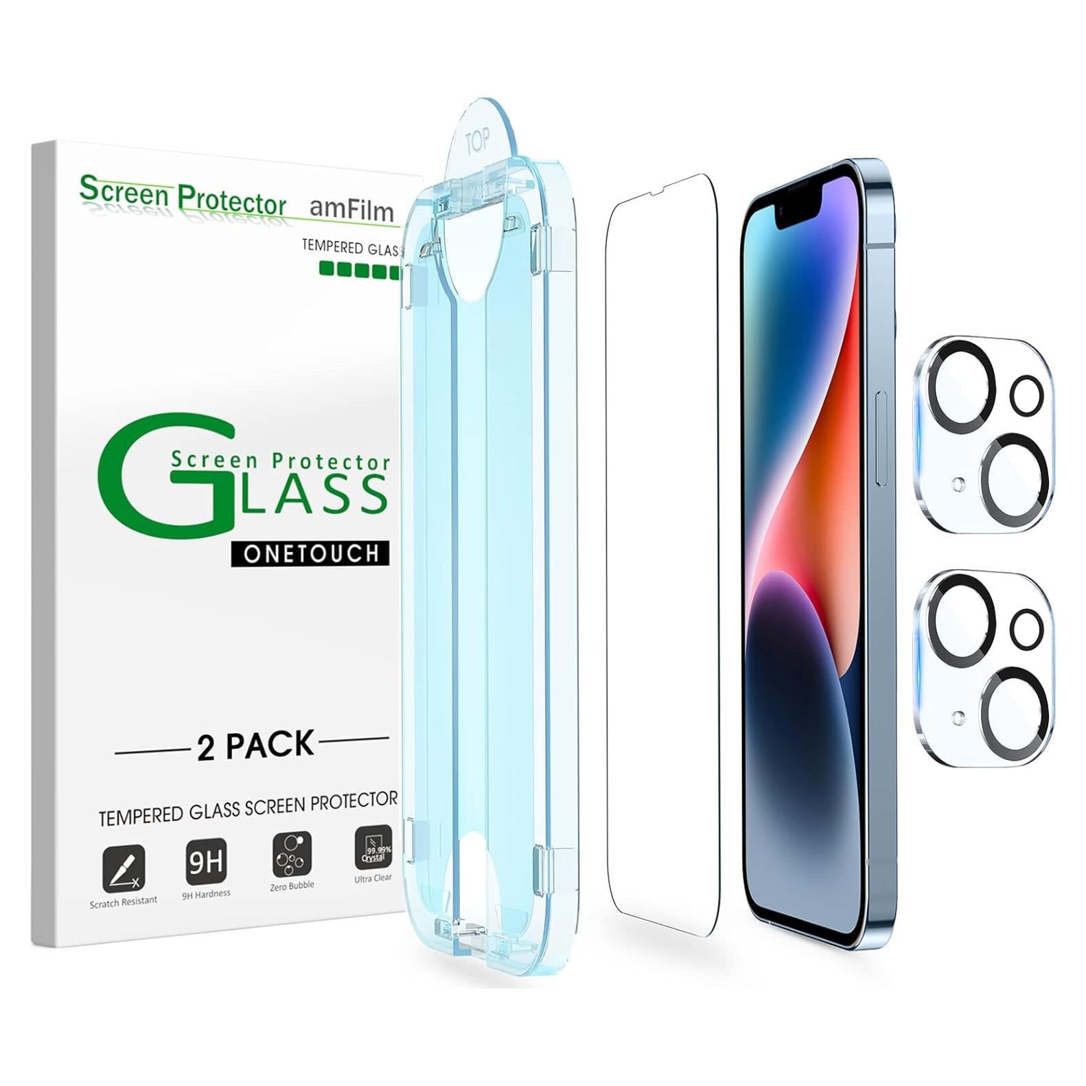 Protector de Pantalla Vidrio Templado amFilm + Lente iPhone 14 6.1"