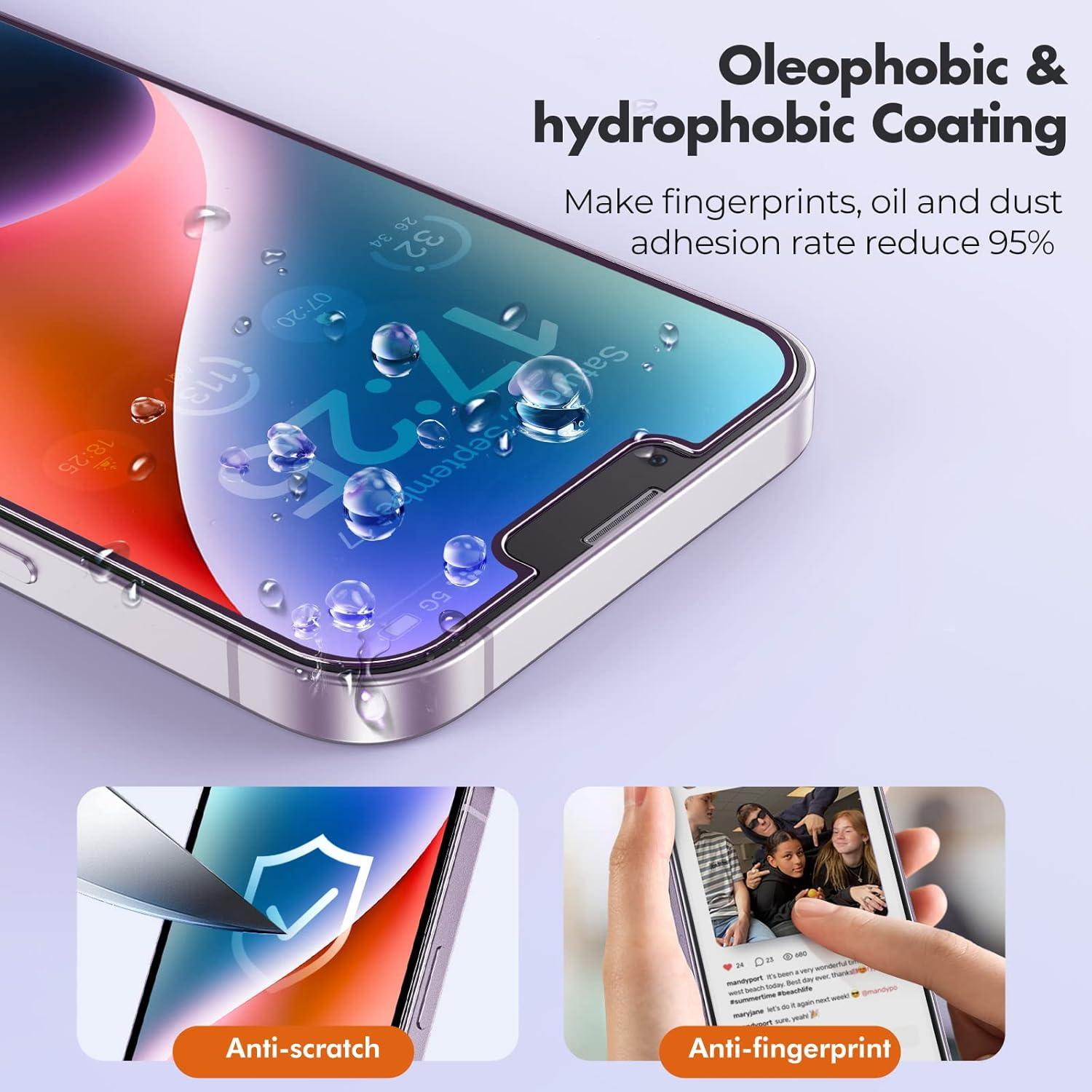 Protector de Pantalla Irrompible UNBREAKcable para iPhone 13 Pro Max/14 Plus - Paquete de 3, Dureza 9H, Instalación Fácil