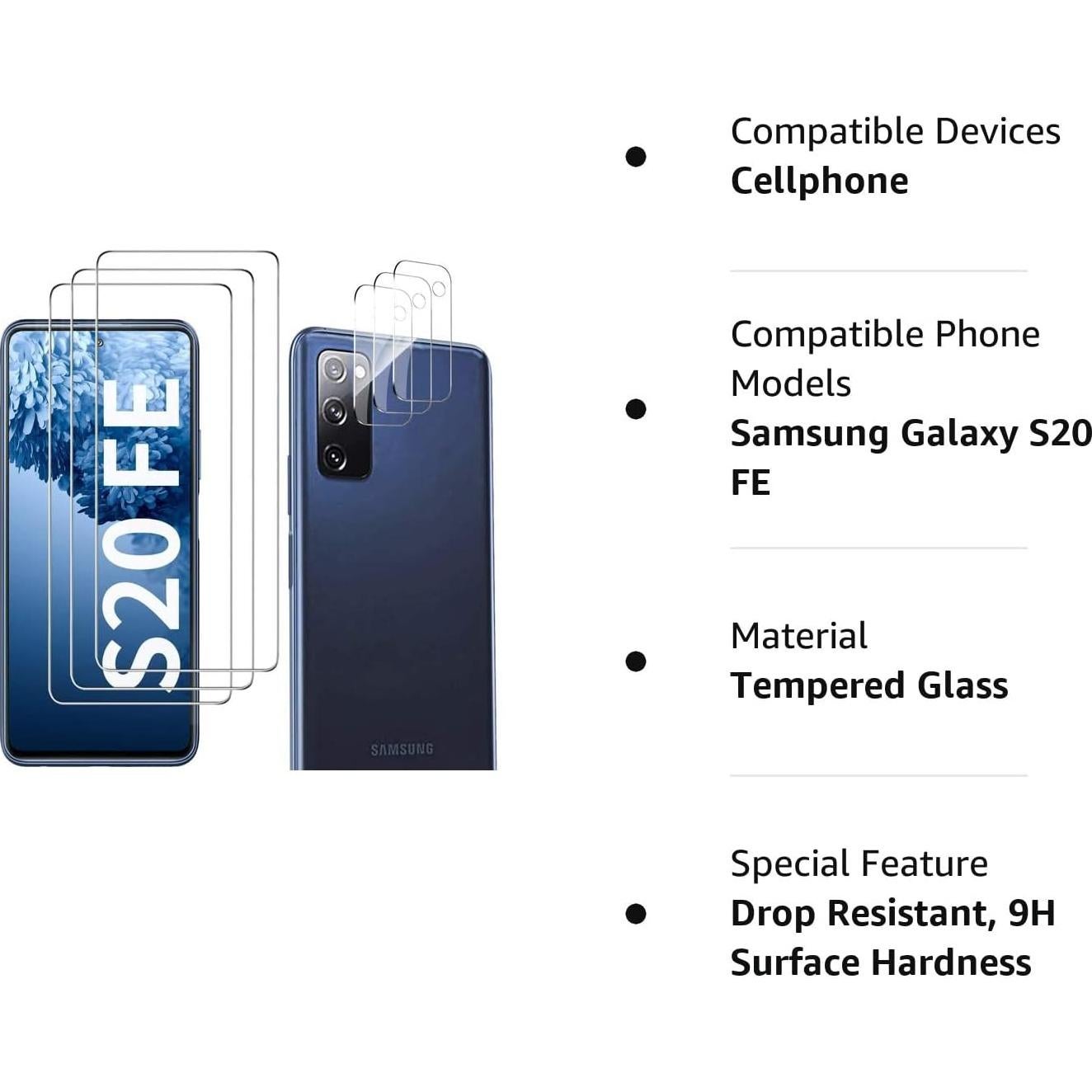 Protector de Pantalla y Cámara para Samsung Galaxy S20 FE - 6 Piezas