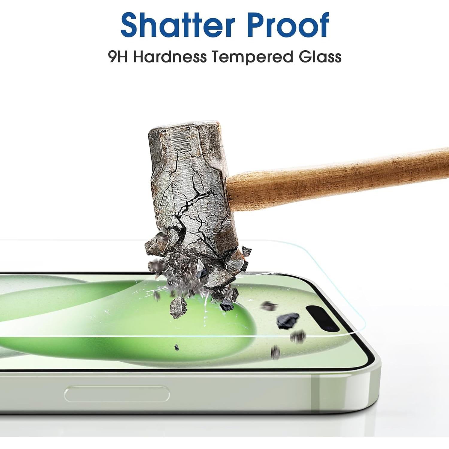 amFilm OneTouch 2+2 Pack for iPhone 15 Plus 6.7" Screen Protector Tempered Glass with Camera Lens Protector, Easiest Premium Installation Kit, Bubble Free, Case Friendly, 9H Hardness, Anti-Scratch