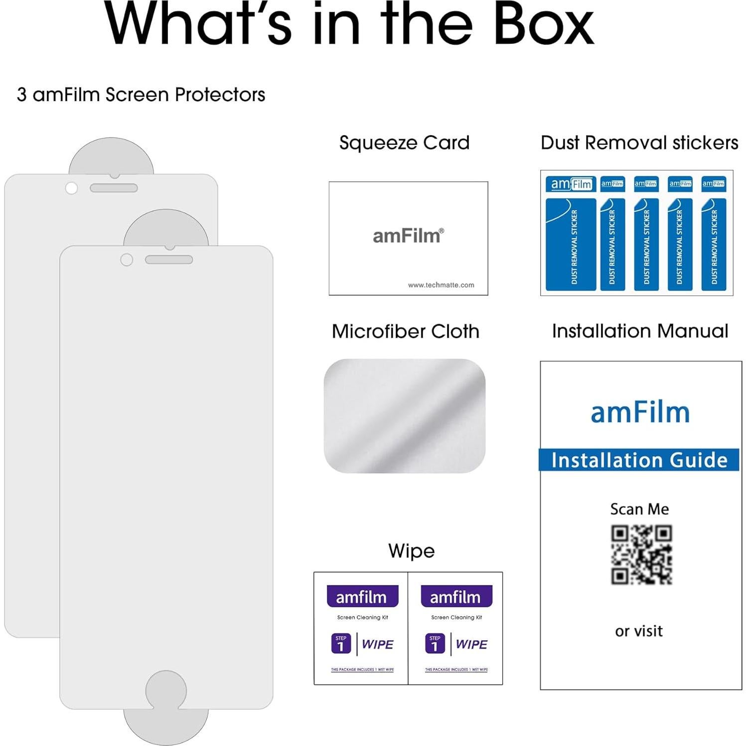 Protector de Pantalla Vidrio Templado amFilm para iPhone SE 2/3, 8, 7, 6S, 6