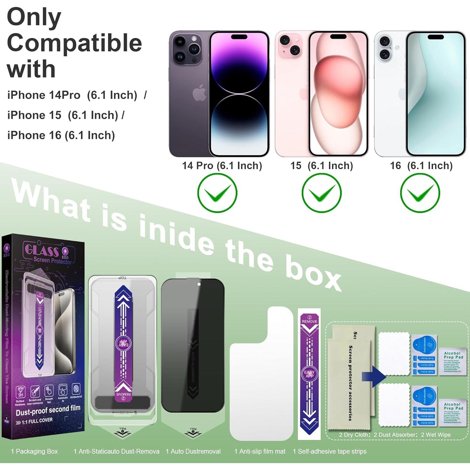 Protector de Pantalla Privado SHANG PIN JIA para iPhone 16/15/14 Pro 6.1"