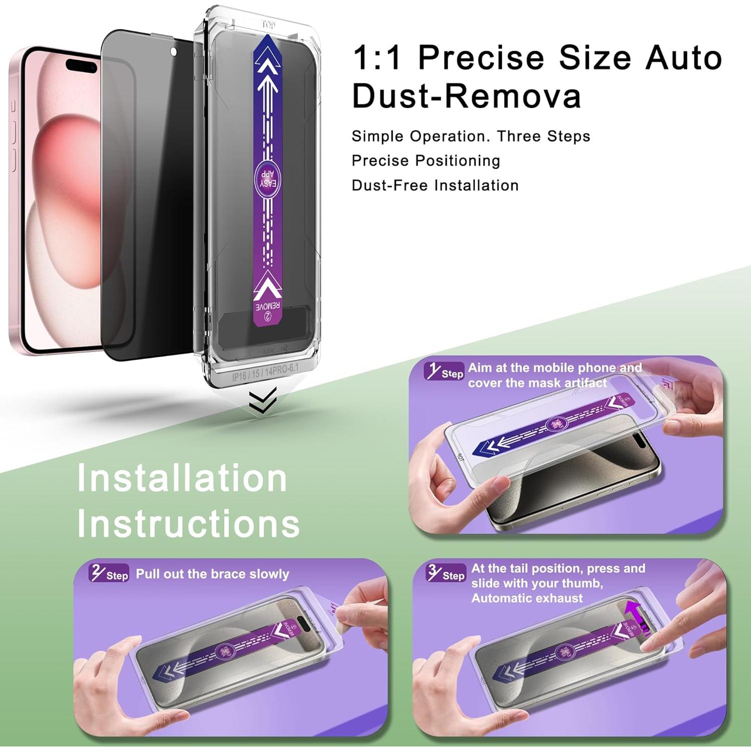 Protector de Pantalla Privado SHANG PIN JIA para iPhone 16/15/14 Pro 6.1"