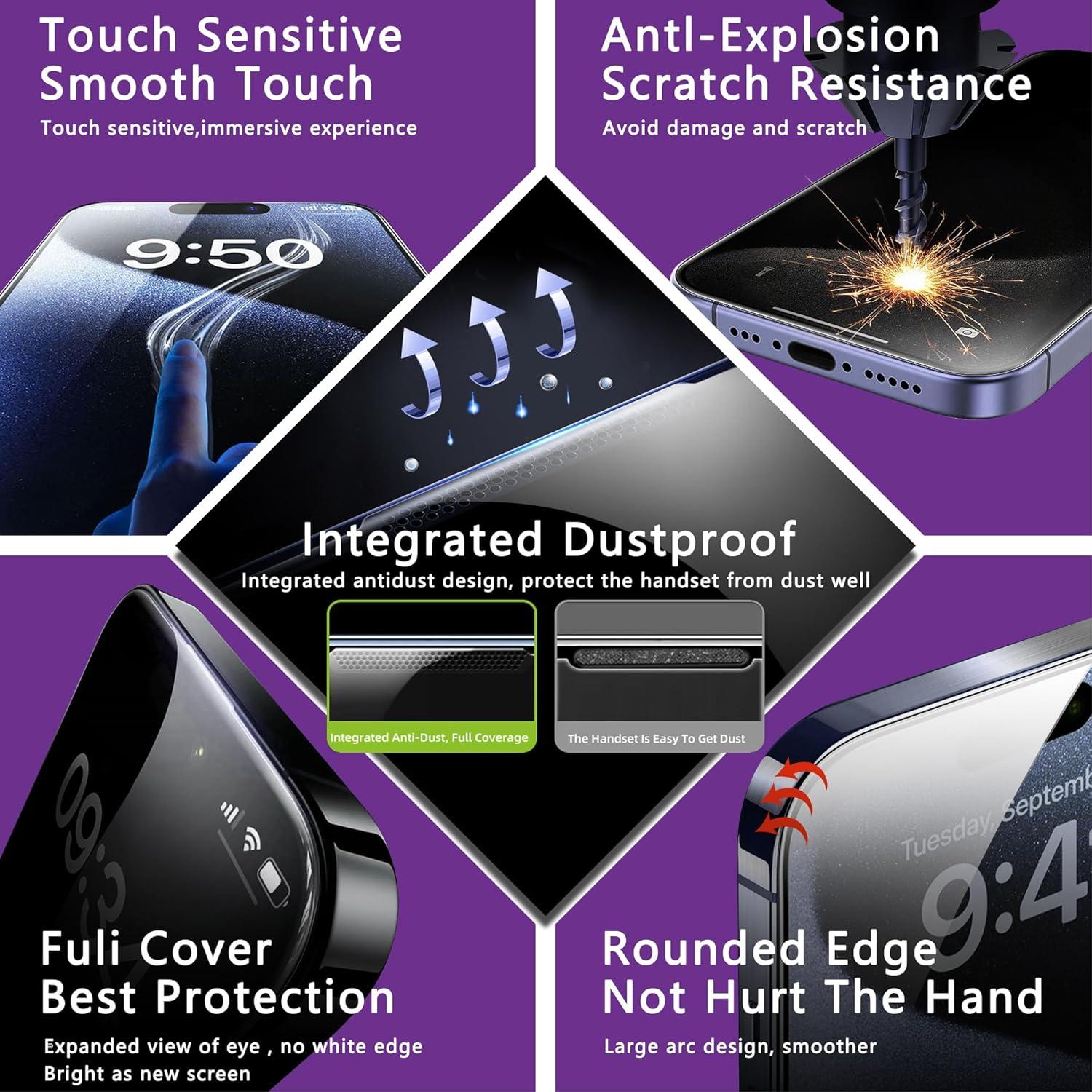 Protector de Pantalla Privada Mate CHISHA para iPhone 16/15/14 Pro