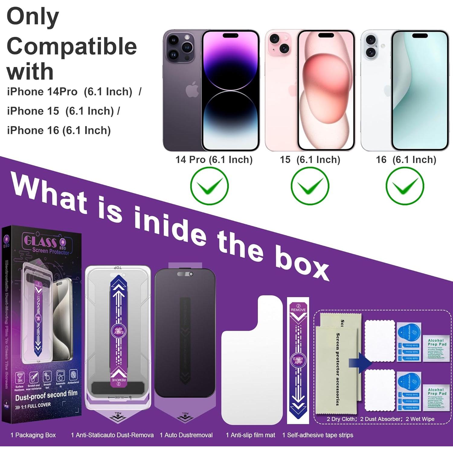 Protector de Pantalla Privada Mate CHISHA para iPhone 16/15/14 Pro