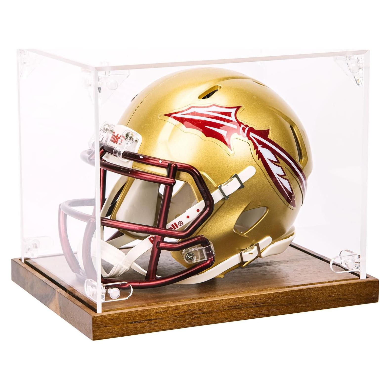 Mini Casco de Fútbol MAZHOR con Base de Madera y Acrílico