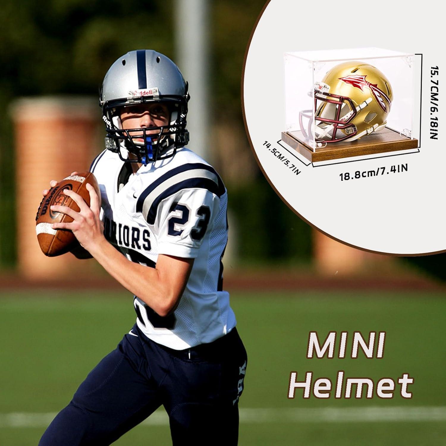 Mini Casco de Fútbol MAZHOR con Base de Madera y Acrílico