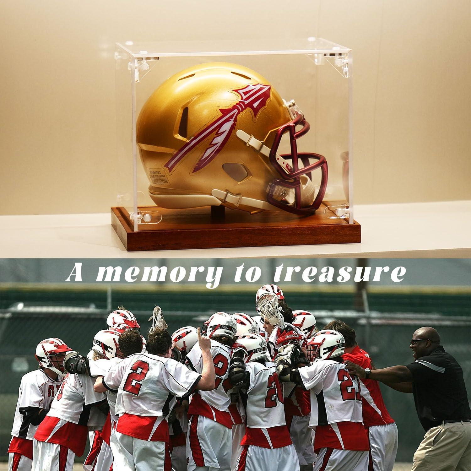 Mini Casco de Fútbol MAZHOR con Base de Madera y Acrílico